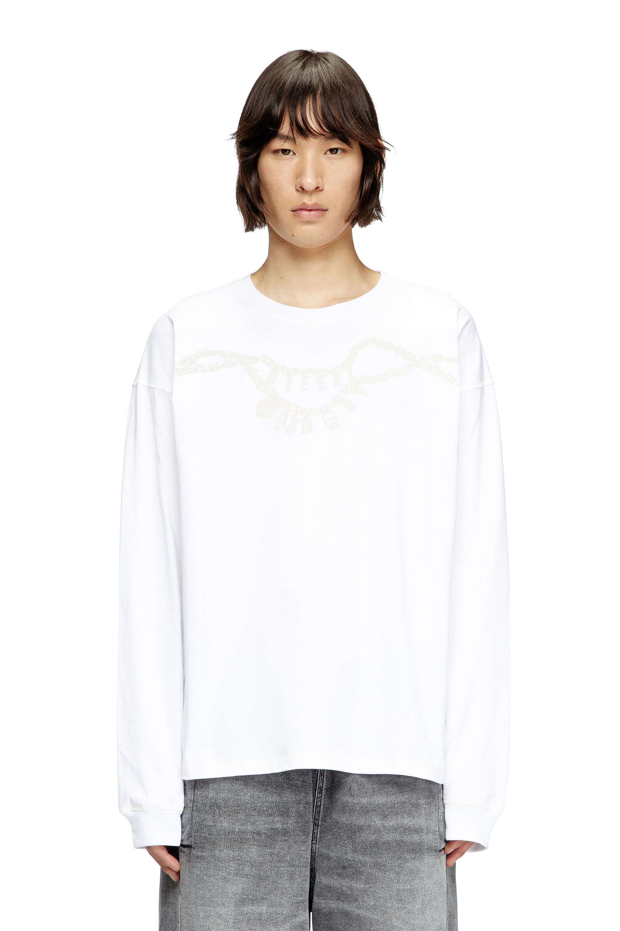 Diesel - T-BOXT-LS-HOSHI, T-shirt a maniche lunghe con stampa collana Unisex in Bianco - 3