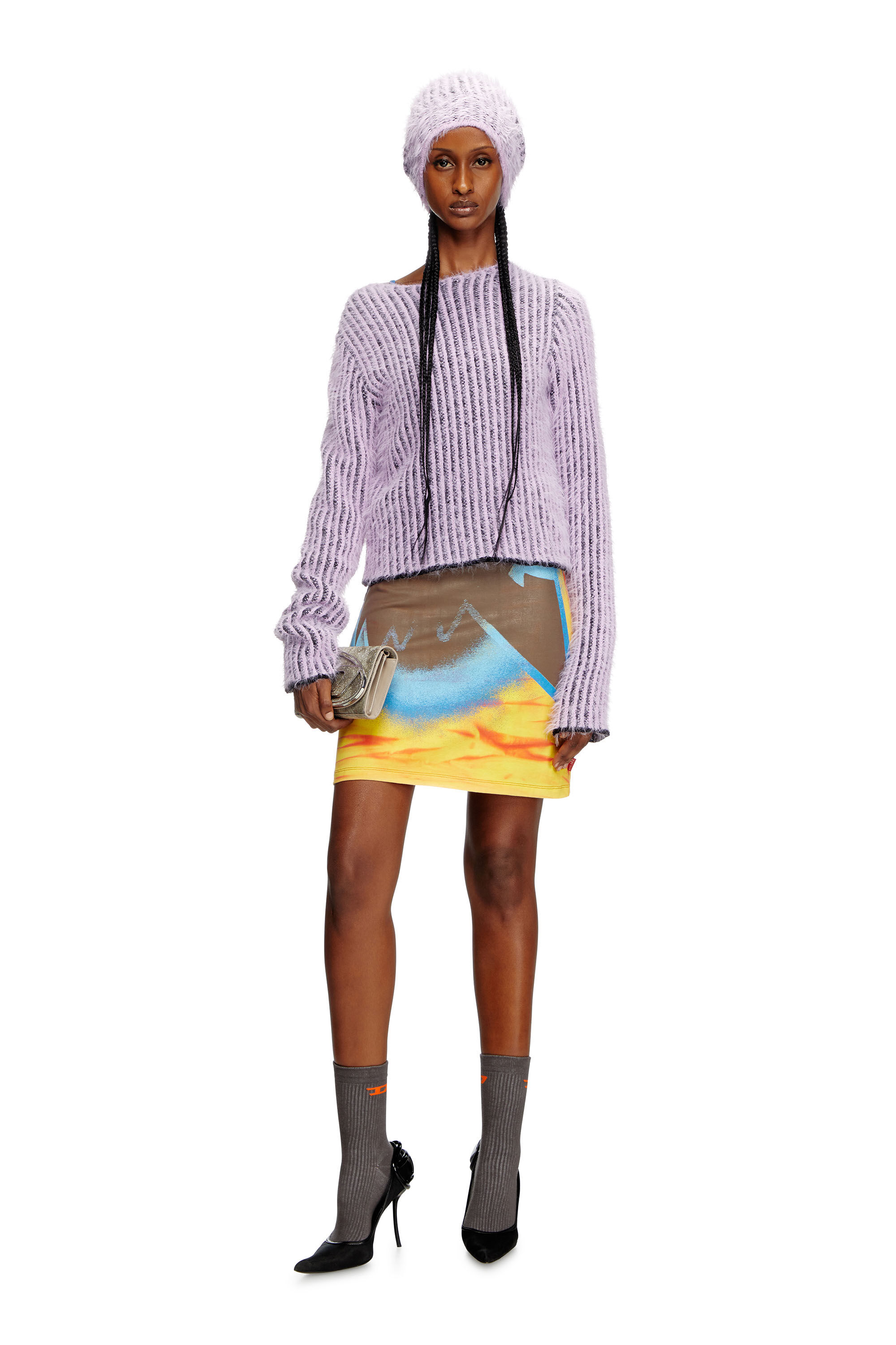 Diesel - M-TIGRE, Maglia fuzzy in misto lana a righe Donna in Viola - 1