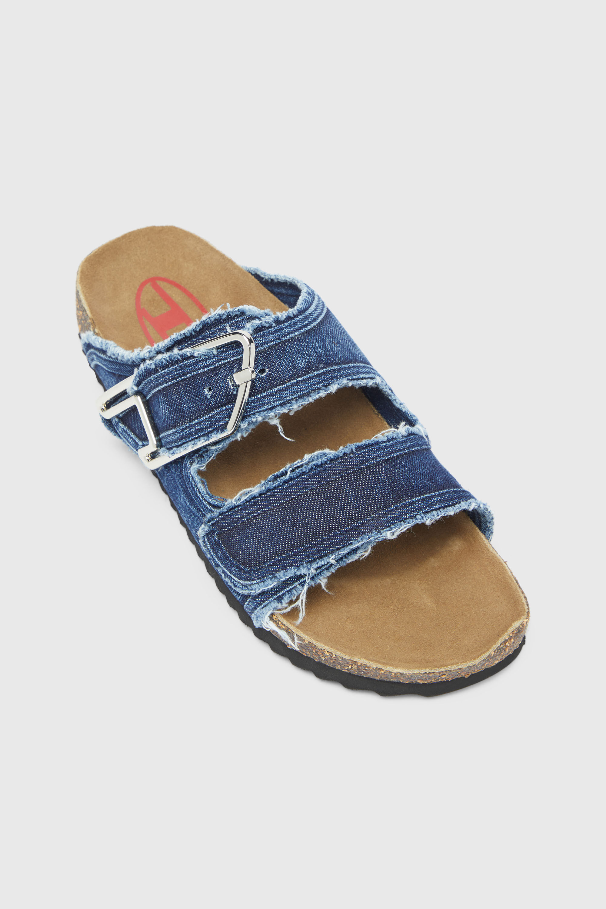 Diesel - D-WOODSTOCK D SANDAL W, D-Woodstock - Ciabatte con fasce in denim a taglio vivo Donna in Blu - 6