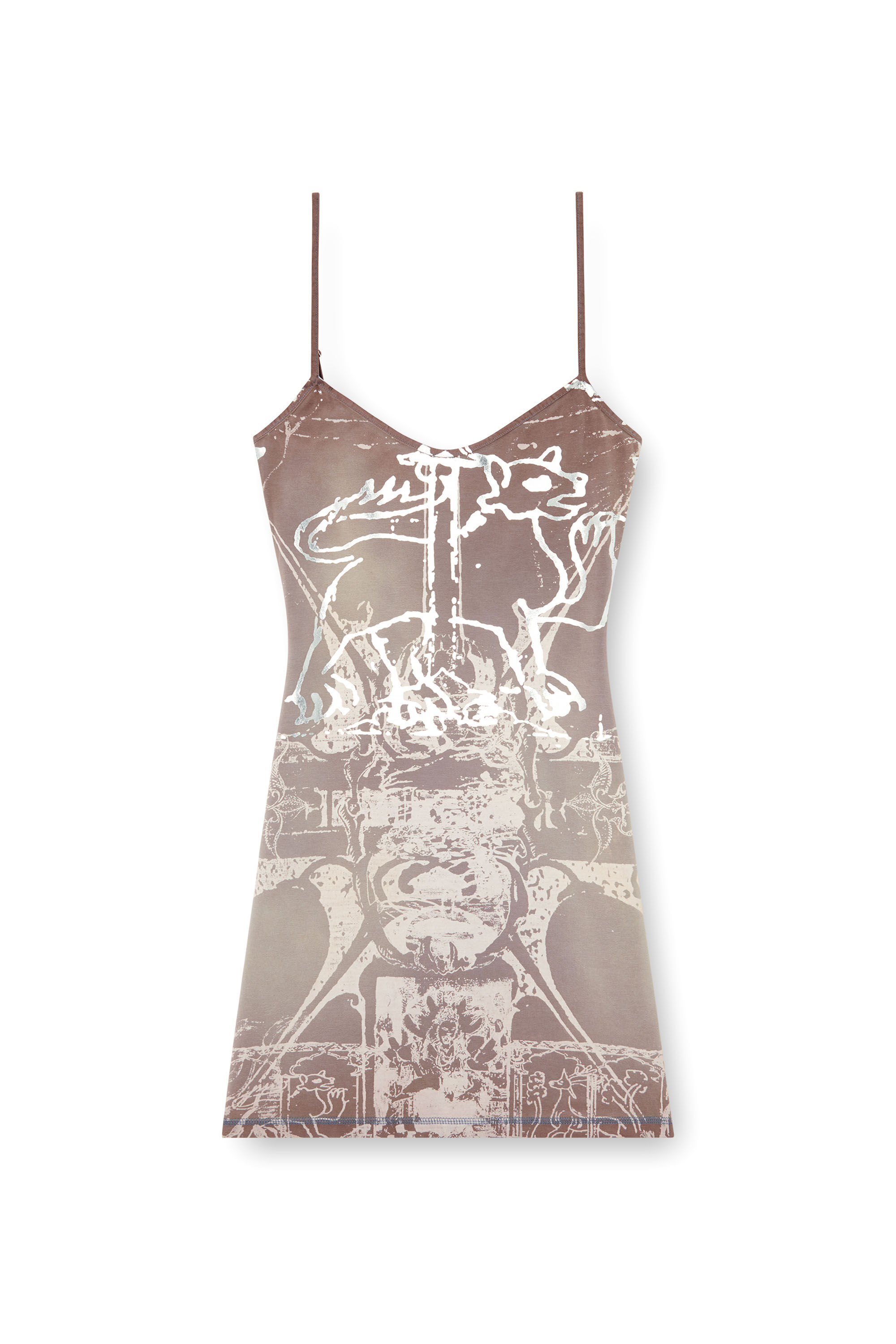 Diesel - D-LONGY, Minidress con stampa laminata Donna in Marrone - 2