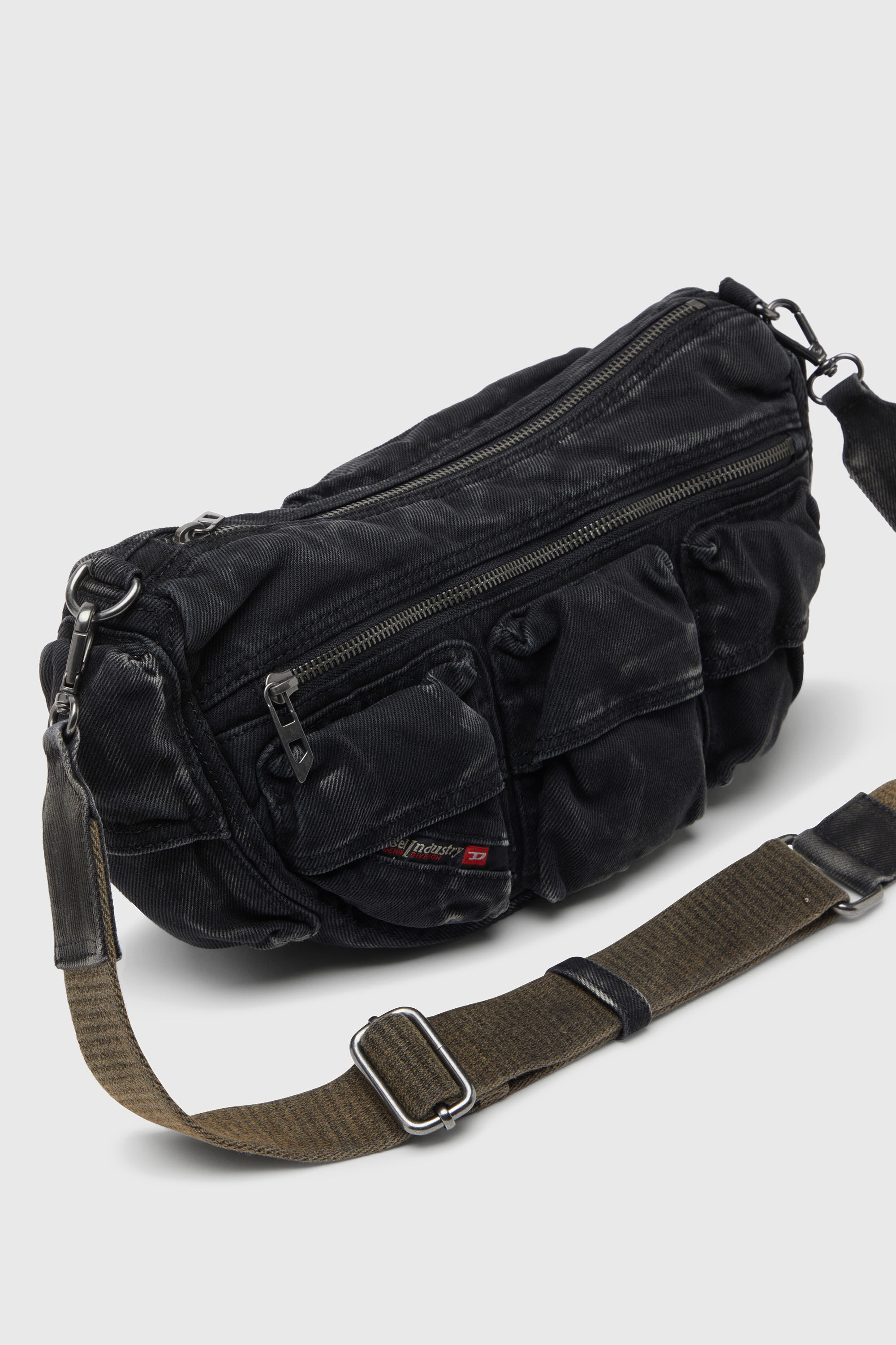 Diesel - MULTI-PKTS SHOULDER BAG X, Multi-Pkts - Borsa multitasche in denim washed Unisex in Nero - 3