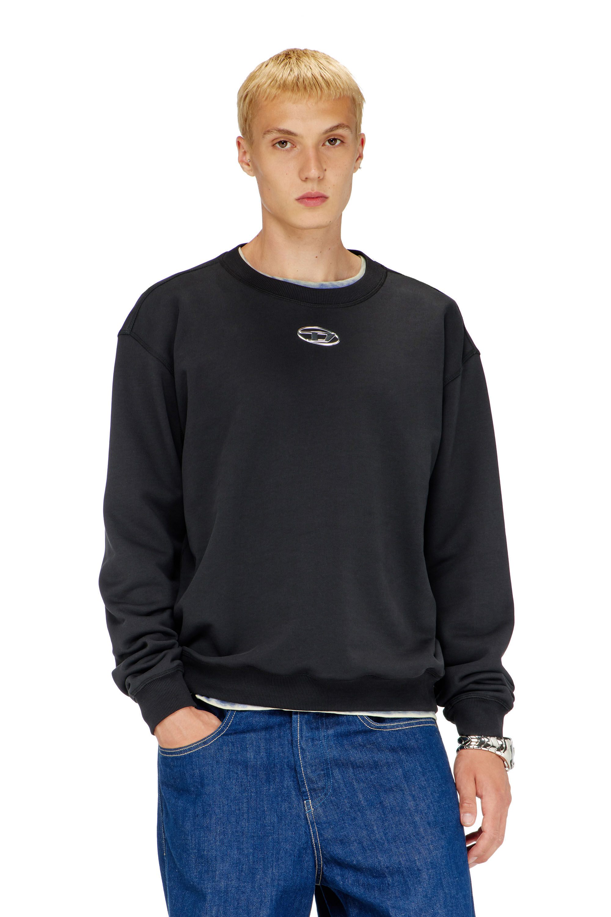 Diesel - S-NORM-IOD, Felpa regular con Oval D metallico Uomo in Nero - 3