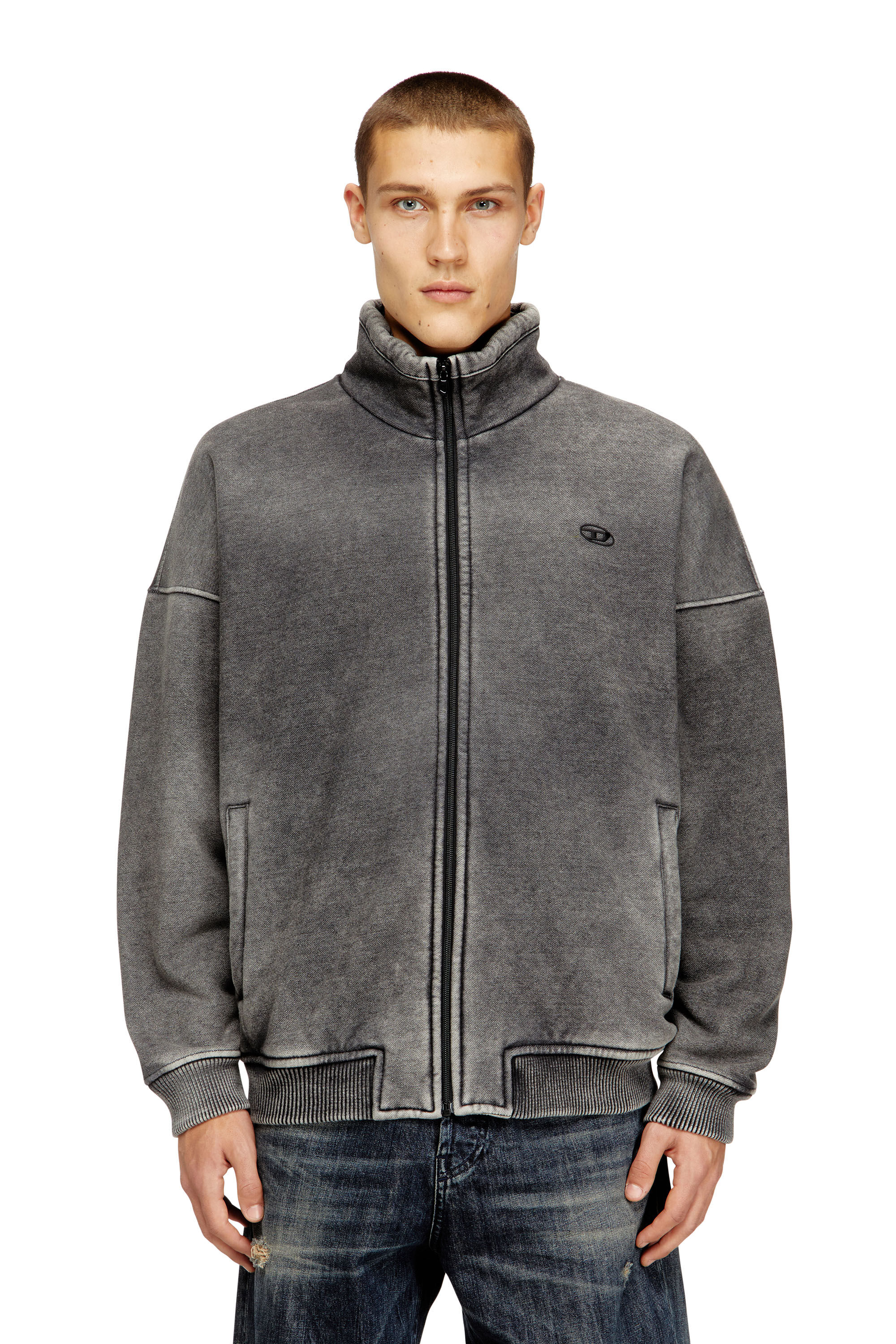Diesel - S-BATEL-V1, Giacca con zip foderata in tessuto teddy e effetto denim Uomo in Grigio - 3