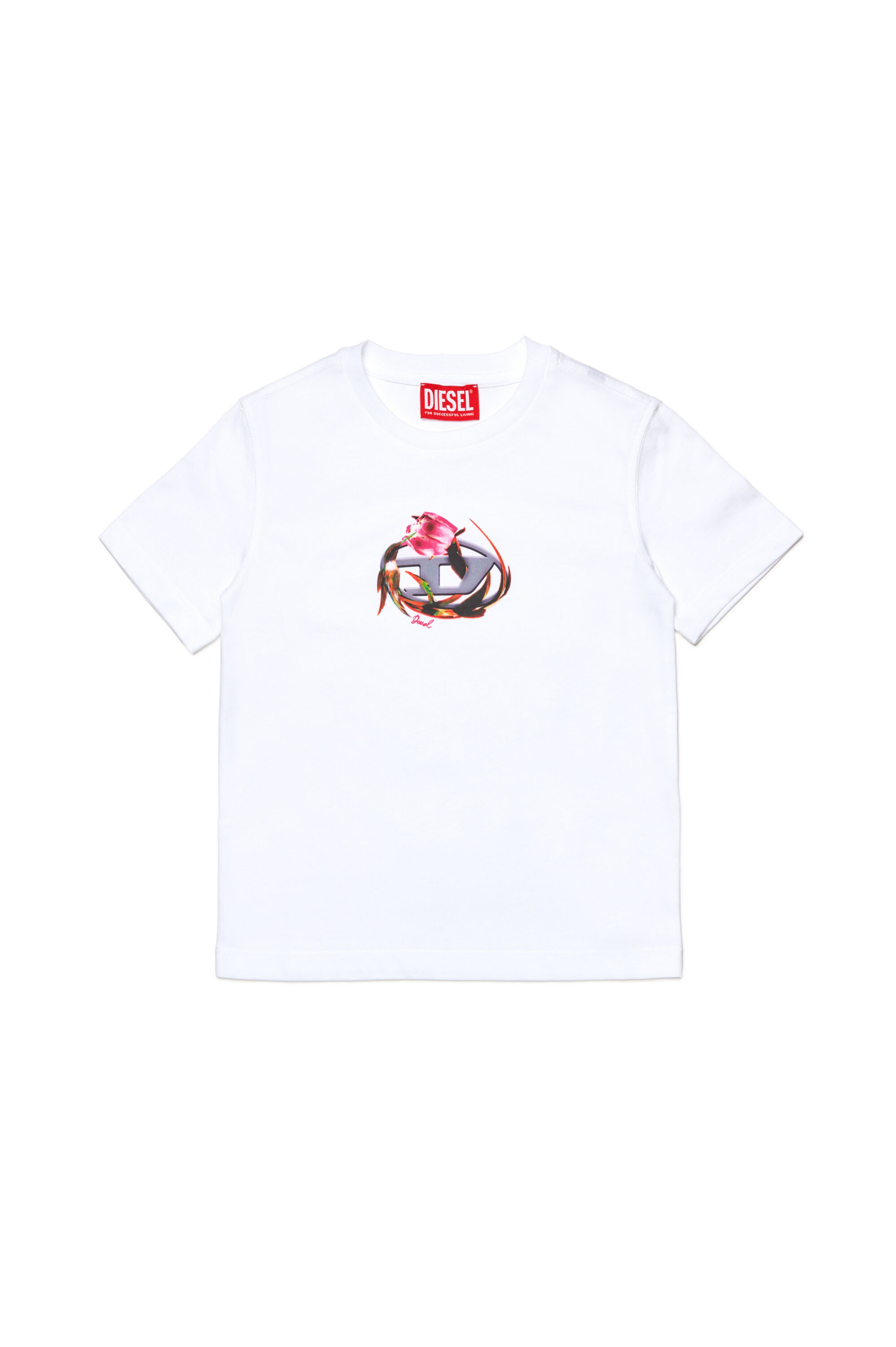 Diesel - TREGL5, T-shirt con logo Oval D con fiore Donna in Bianco - 1