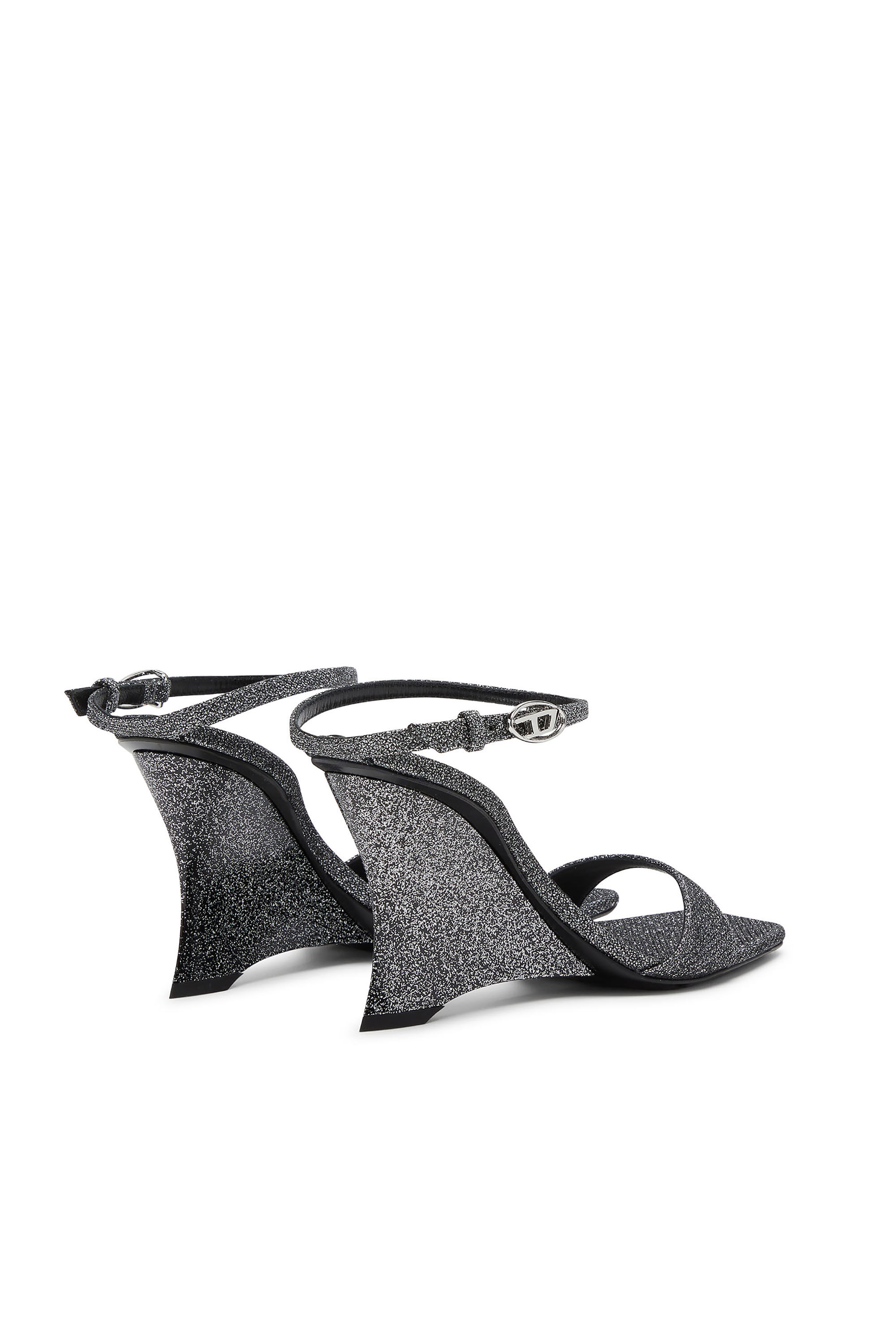 Diesel - D-AMBER SANDAL WEDGE, D-Amber-Wedge sandals in Lurex fabric Donna in Argento - 3