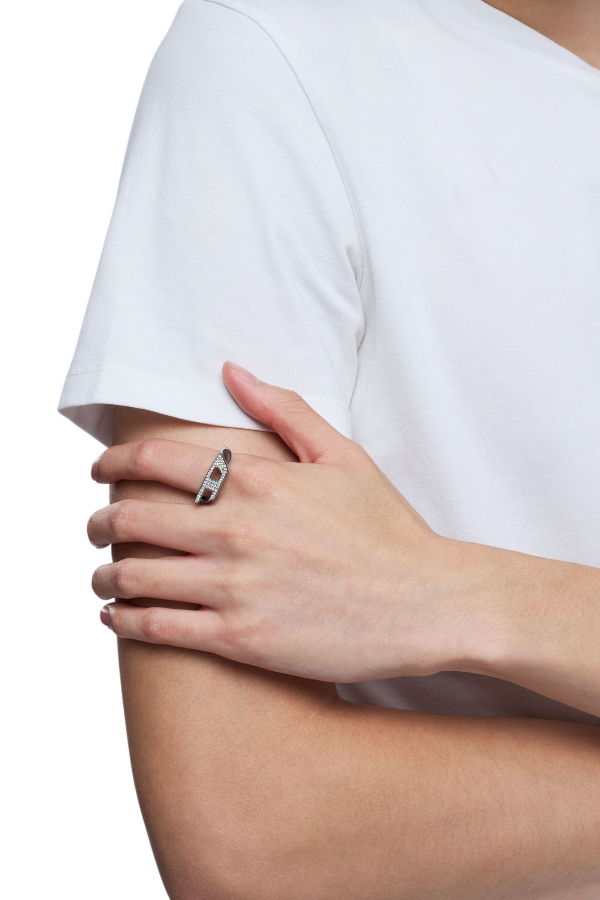 Diesel - DX1629040 JEWELLERY, Anello chevalier in acciaio con dettagli luminosi Unisex in Argento - 5