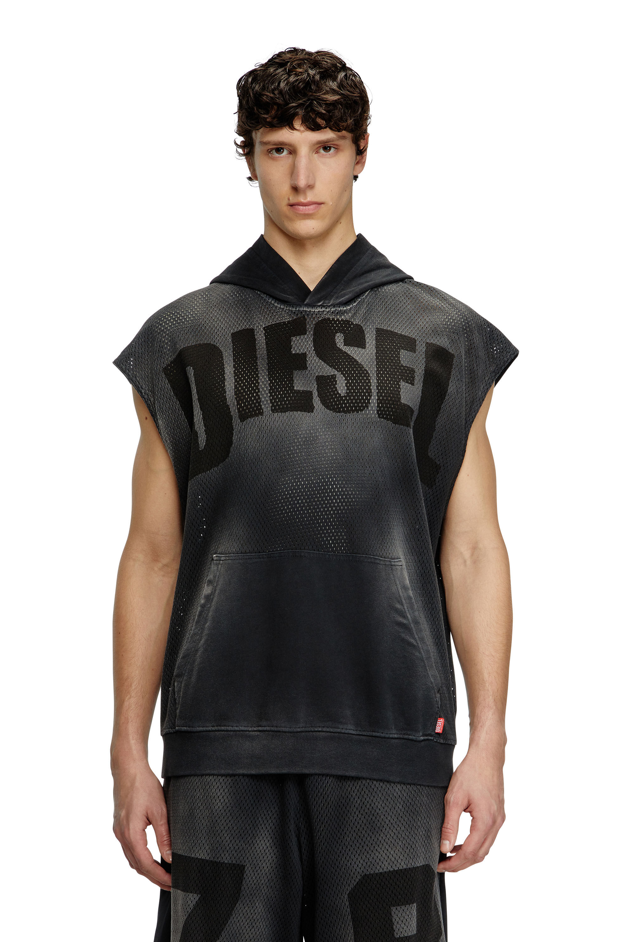 Diesel - S-BOXT-SL-MESH, Hoodie senza maniche in rete e jersey Uomo in Nero - 3