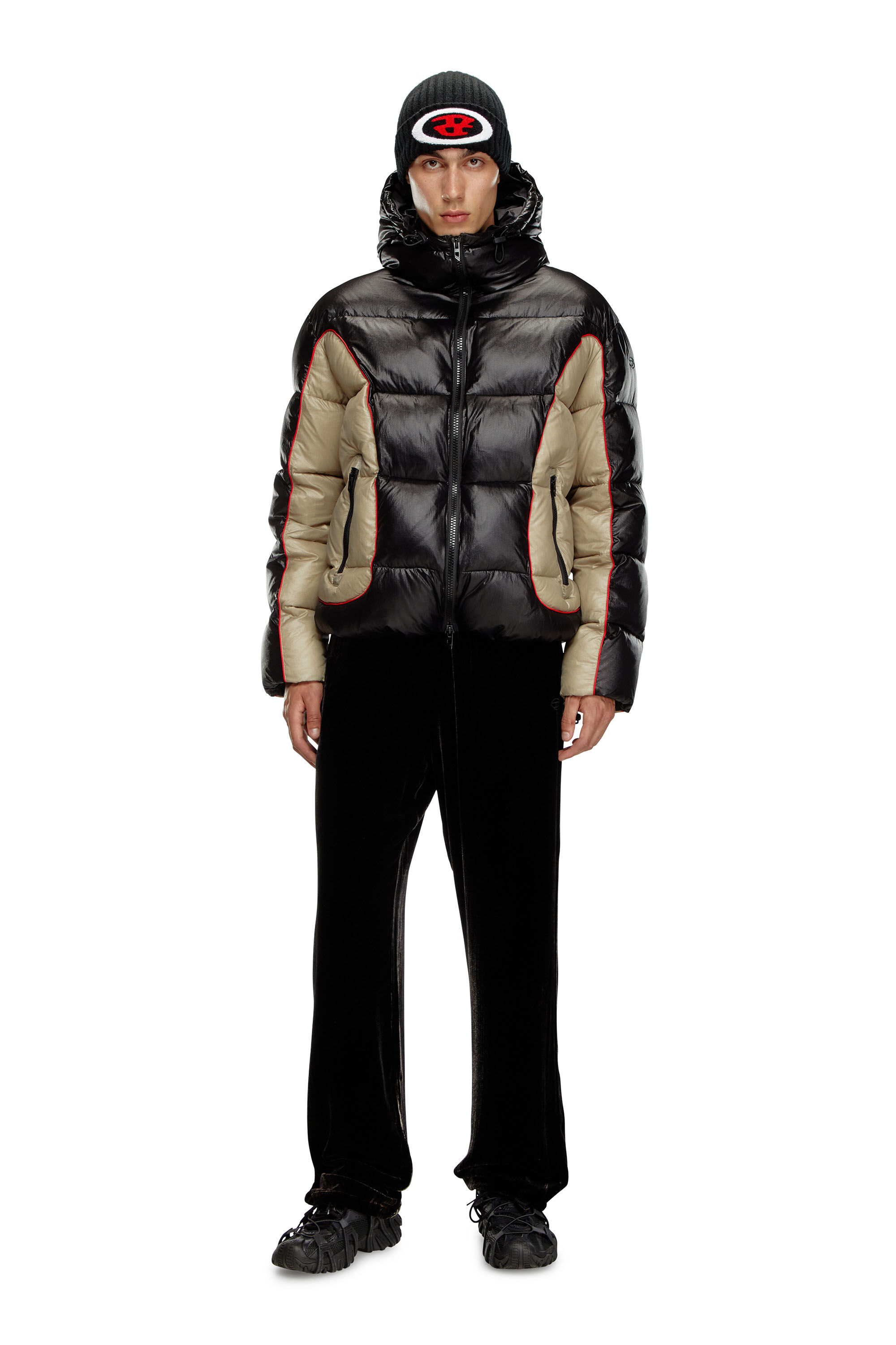 Piumino con cappuccio in ripstop lucido Uomo Multicolor Diesel