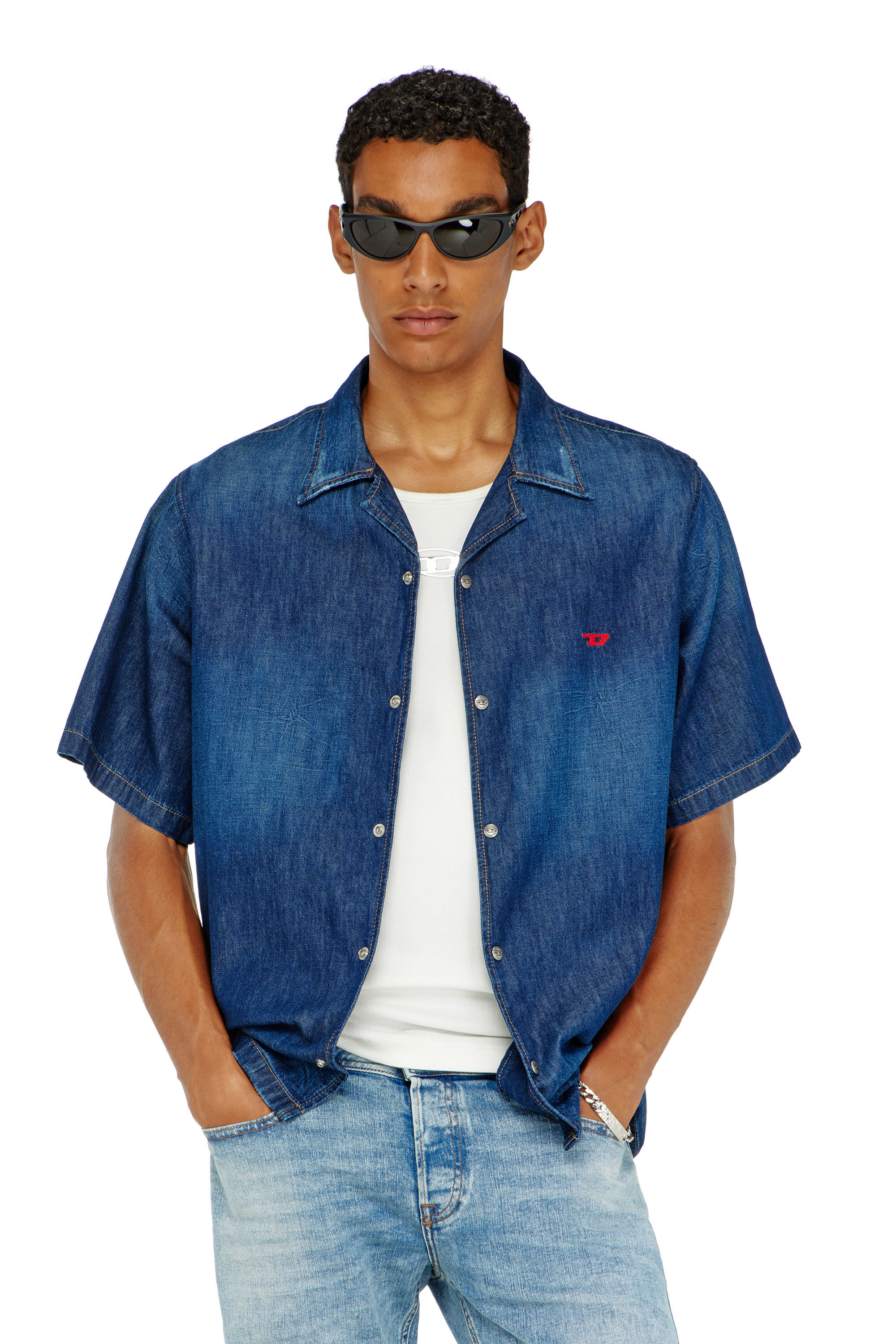 Diesel - D-NABIL-D, Camicia in denim a maniche corte Uomo in Blu - 3