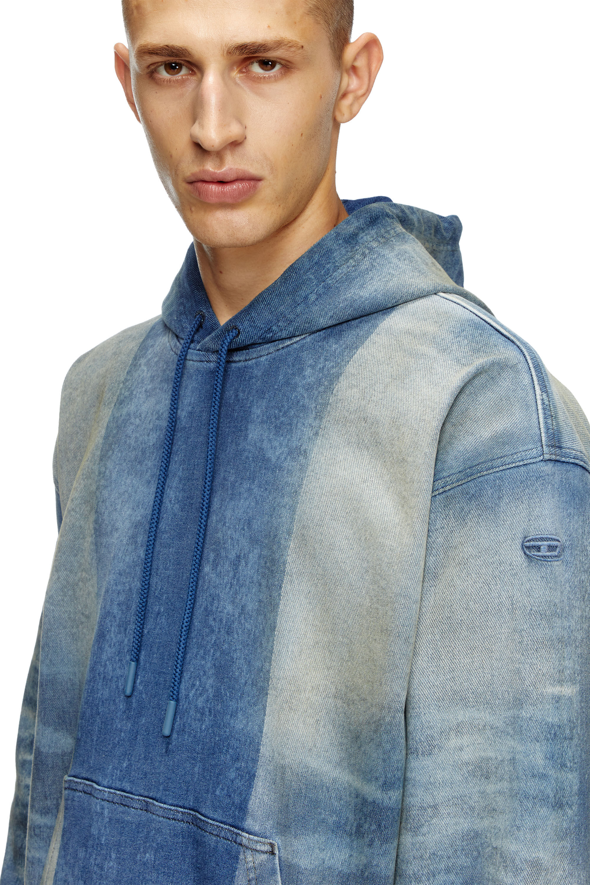 Diesel - D-UM-RIB-FSF TRACK, Hoodie in Track Denim con motivo solarizzato Unisex in Blu - 5