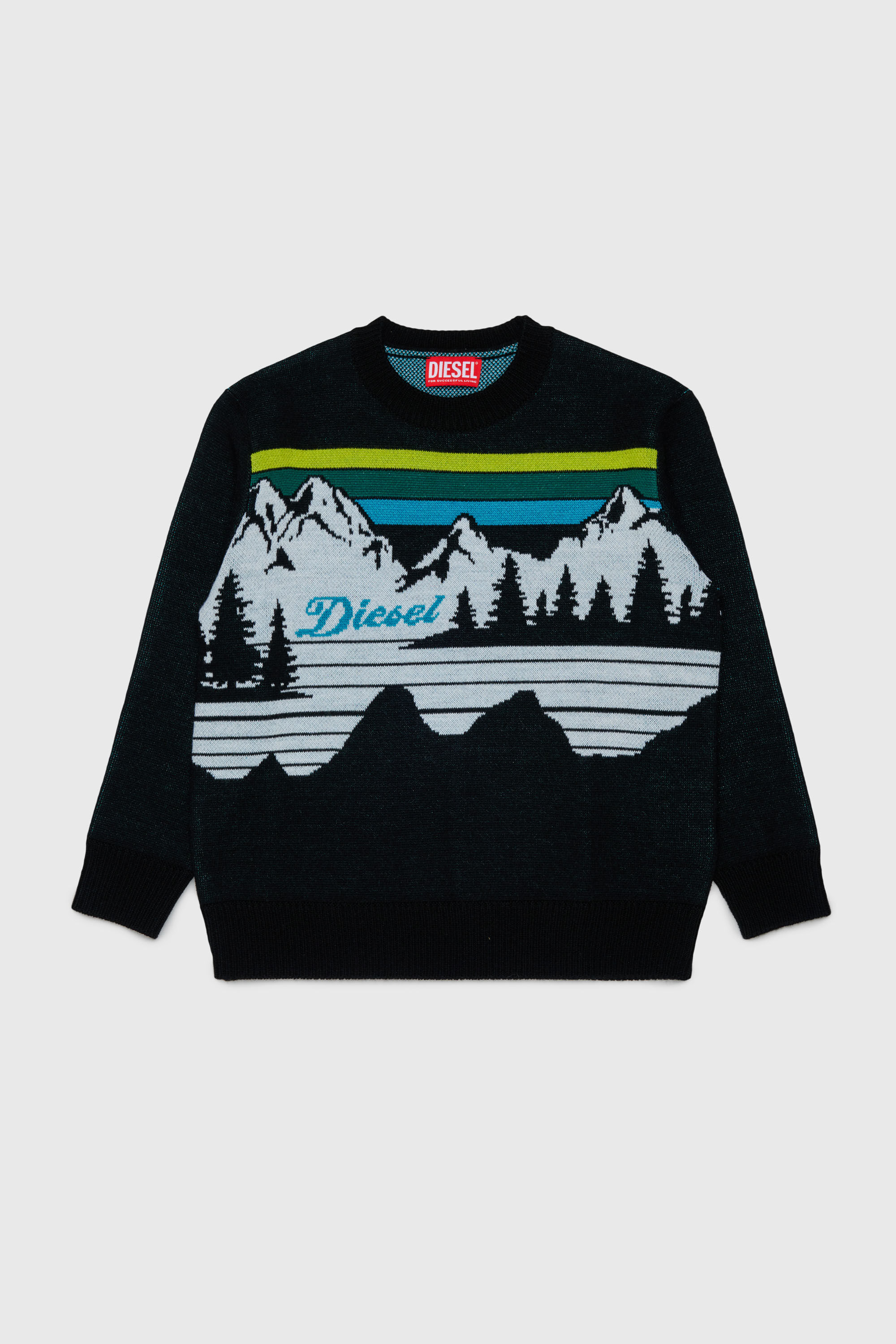 Diesel - KHILES OVER, Maglione in misto lana con motivo montagna Unisex in Nero - 1