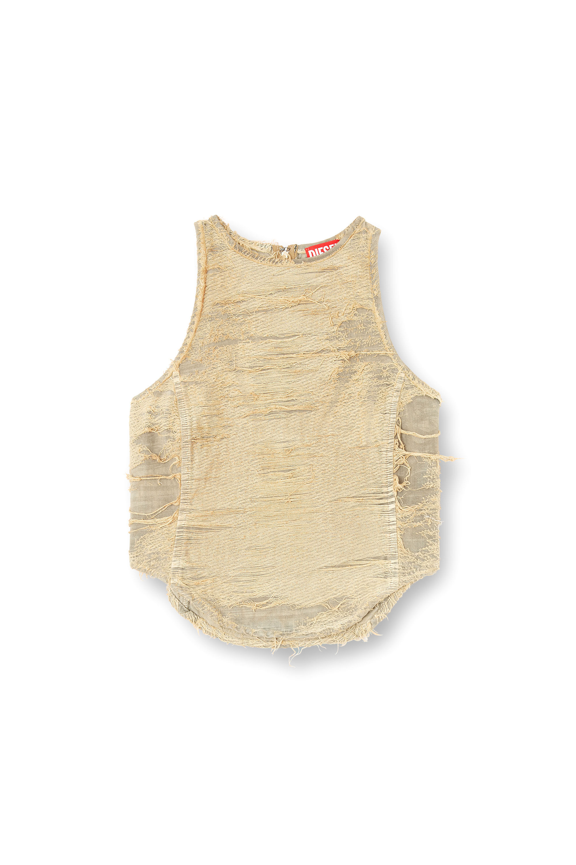 Diesel - DE-ASTRO-FSG, Top sfilacciato in denim overdyed Donna in Beige - 2