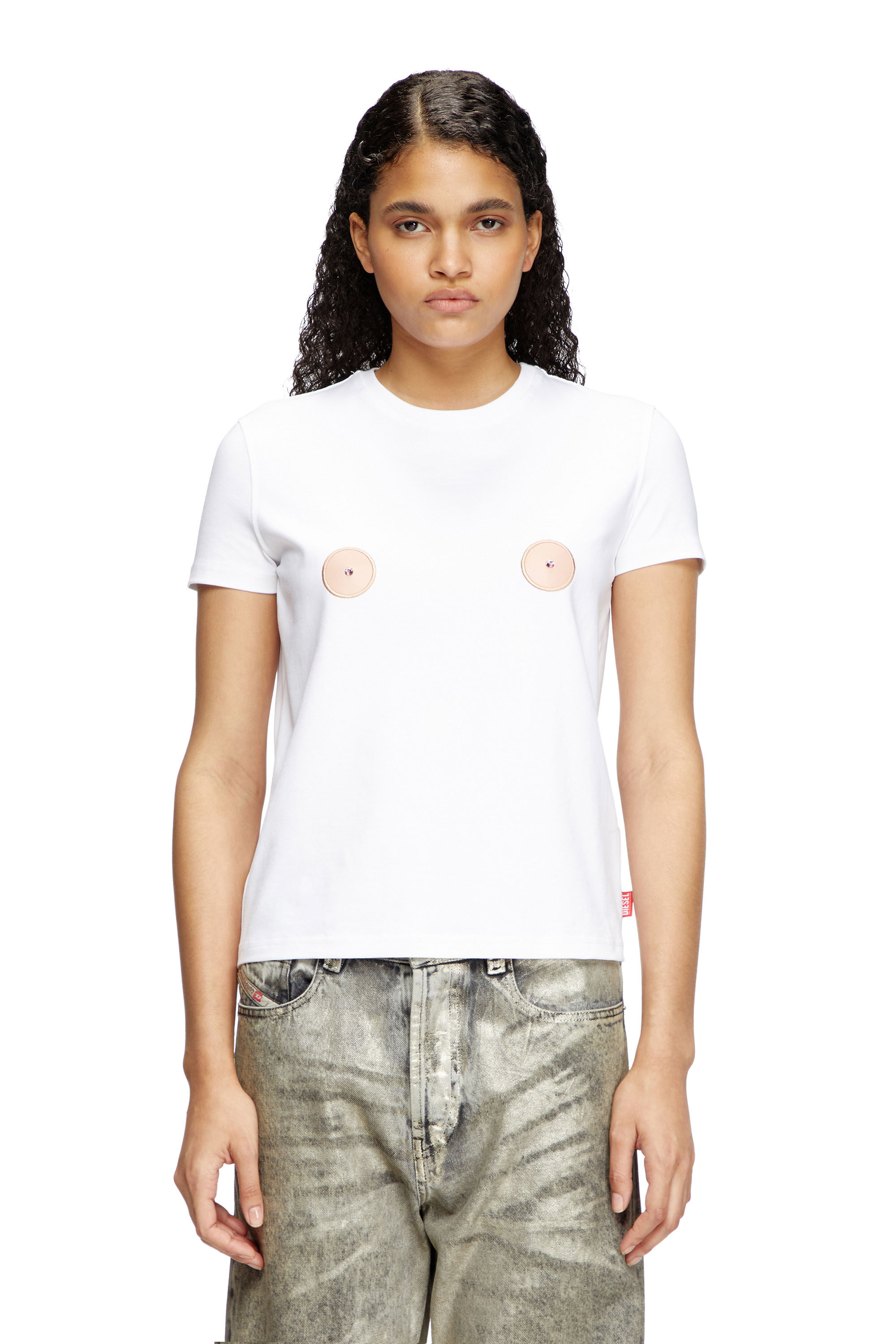 Diesel - T-SLAX-Q1, Woman's T-shirt with nipple-effect patches in White - 3