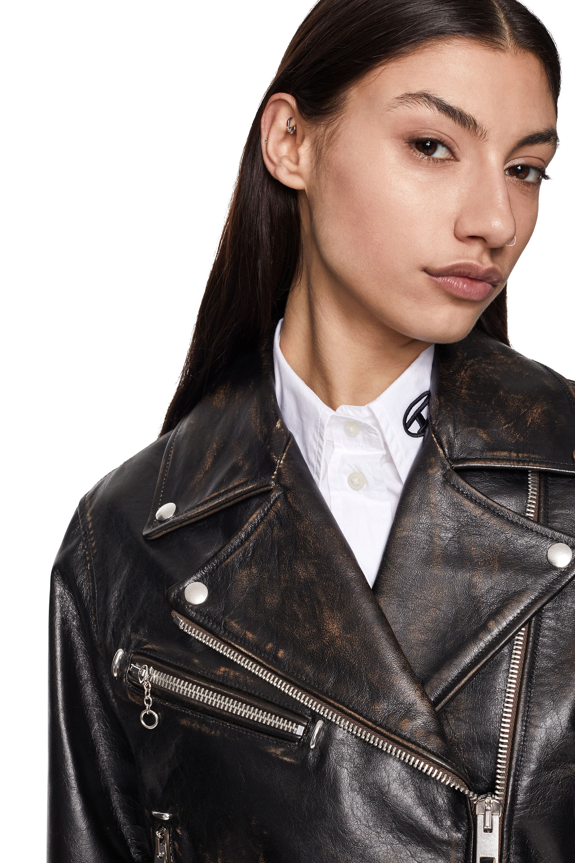 L-EDMEA-CL Donna: Giacca biker in pelle trattata | Diesel