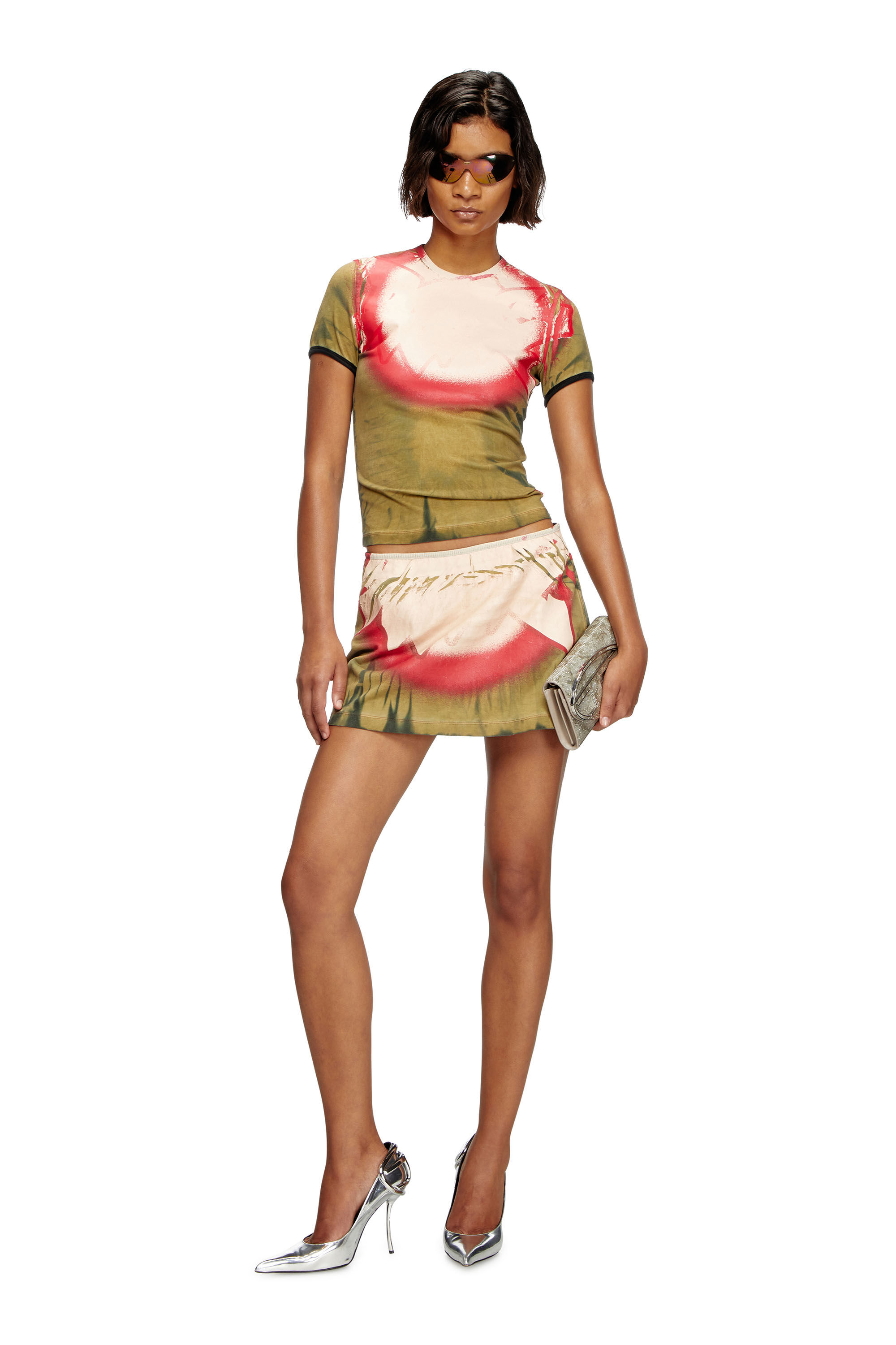 Diesel - T-UNCUTIE-LONG-Q1, T-shirt tie-dye con stampa spotlight Donna in Verde - 1