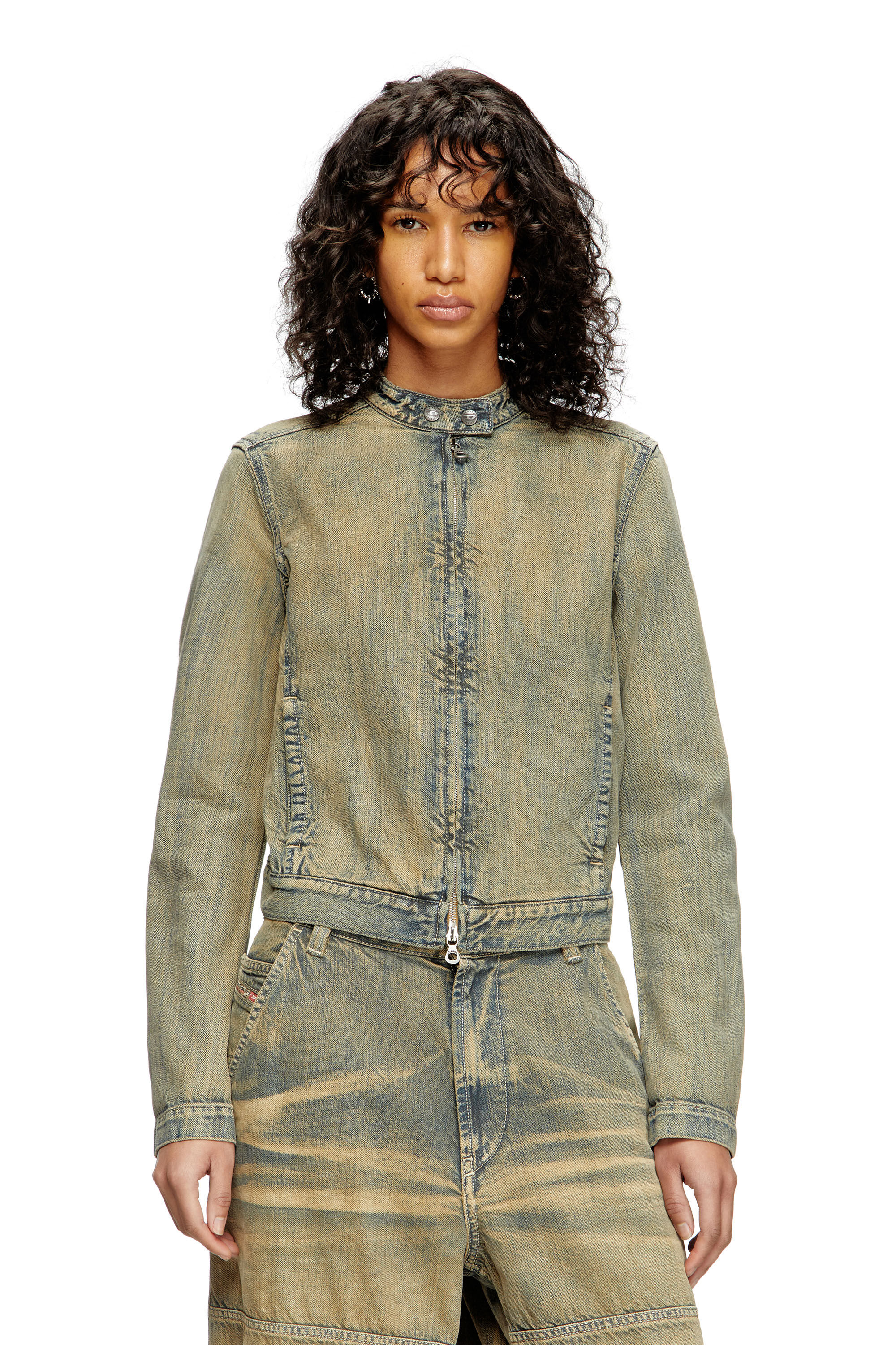 Diesel - DE-MORNIN, Giacca stile moto in denim gold-brush Donna in Blu - 3