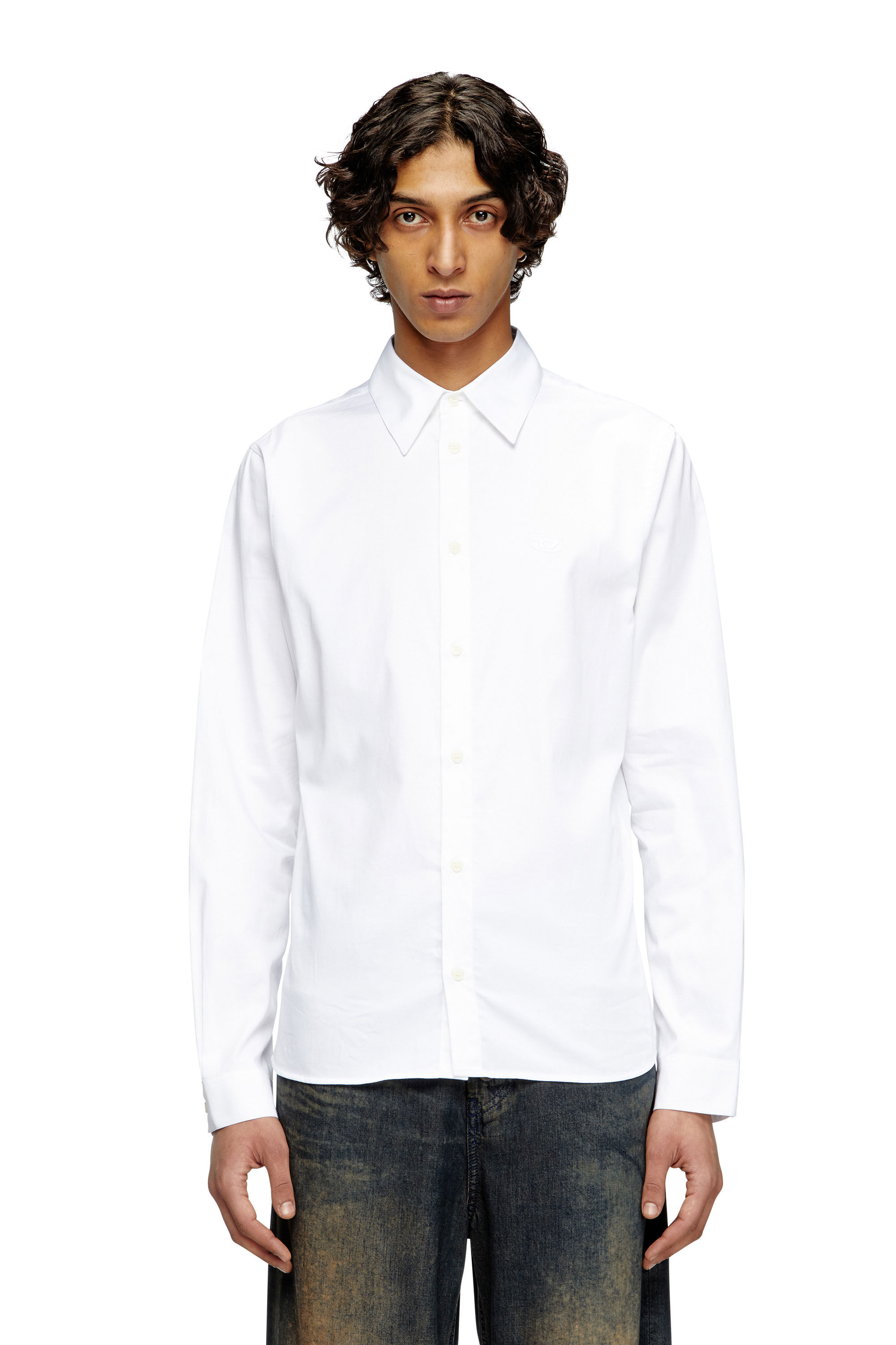 Diesel - S-FITTY-QFAV, Camicia con logo Oval D ricamato Uomo in Bianco - 3