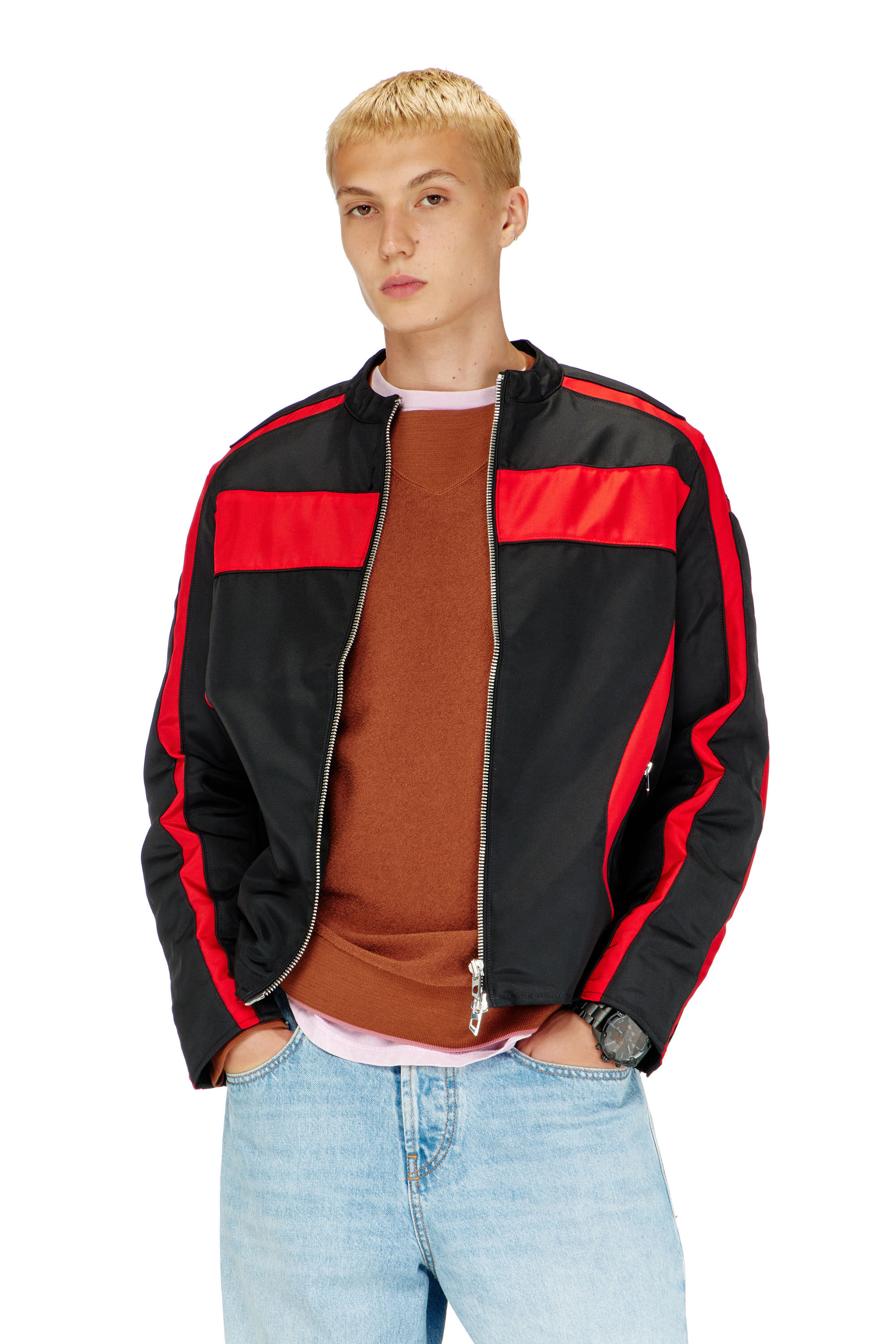 Diesel - J-ADAM-PDAI, Giacca biker color block in canvas Uomo in Multicolor - 3
