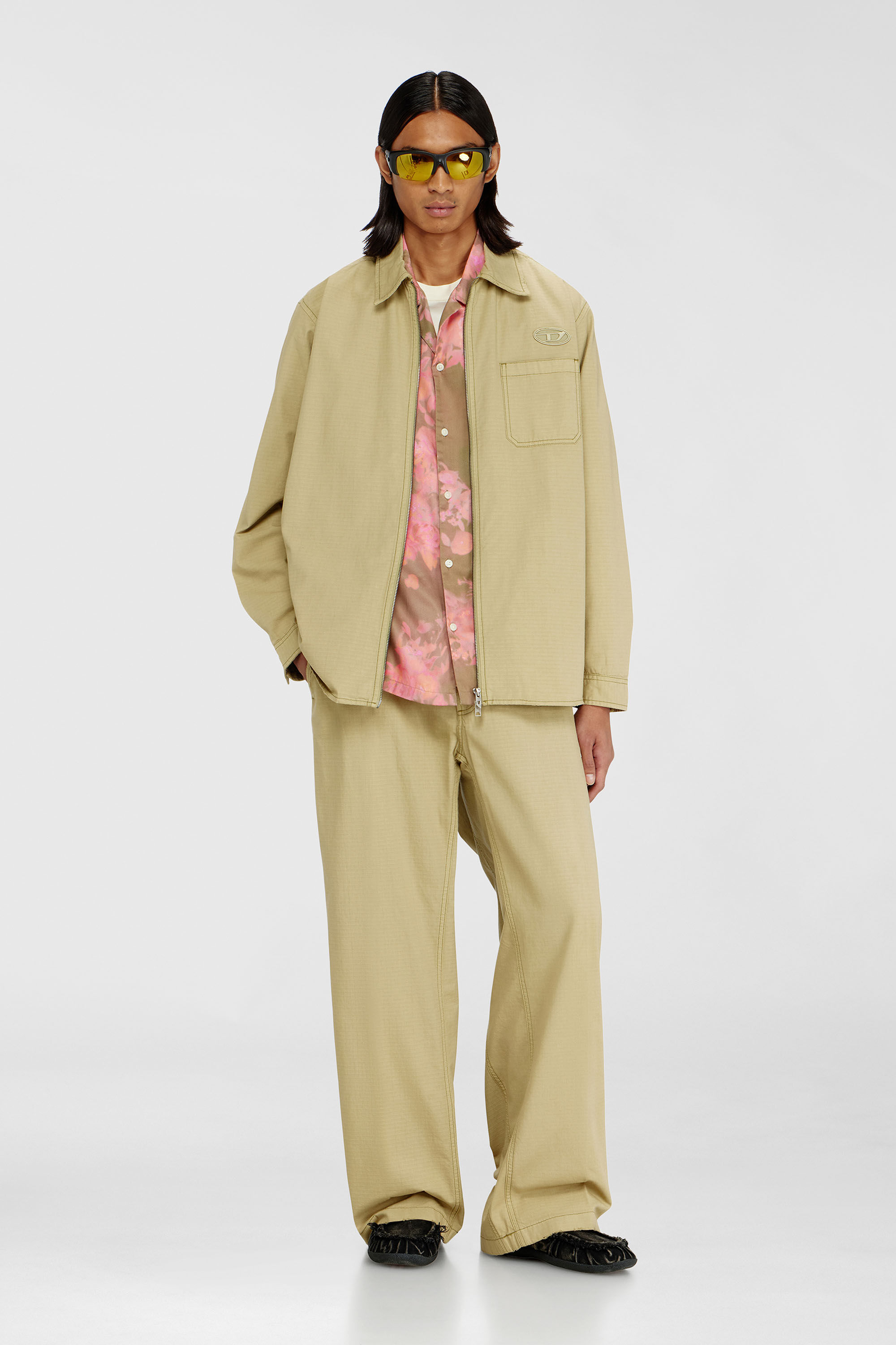 Diesel - S-ALIAS-ZIP, Camicia in ripstop con chiusura a zip Uomo in Beige - 1