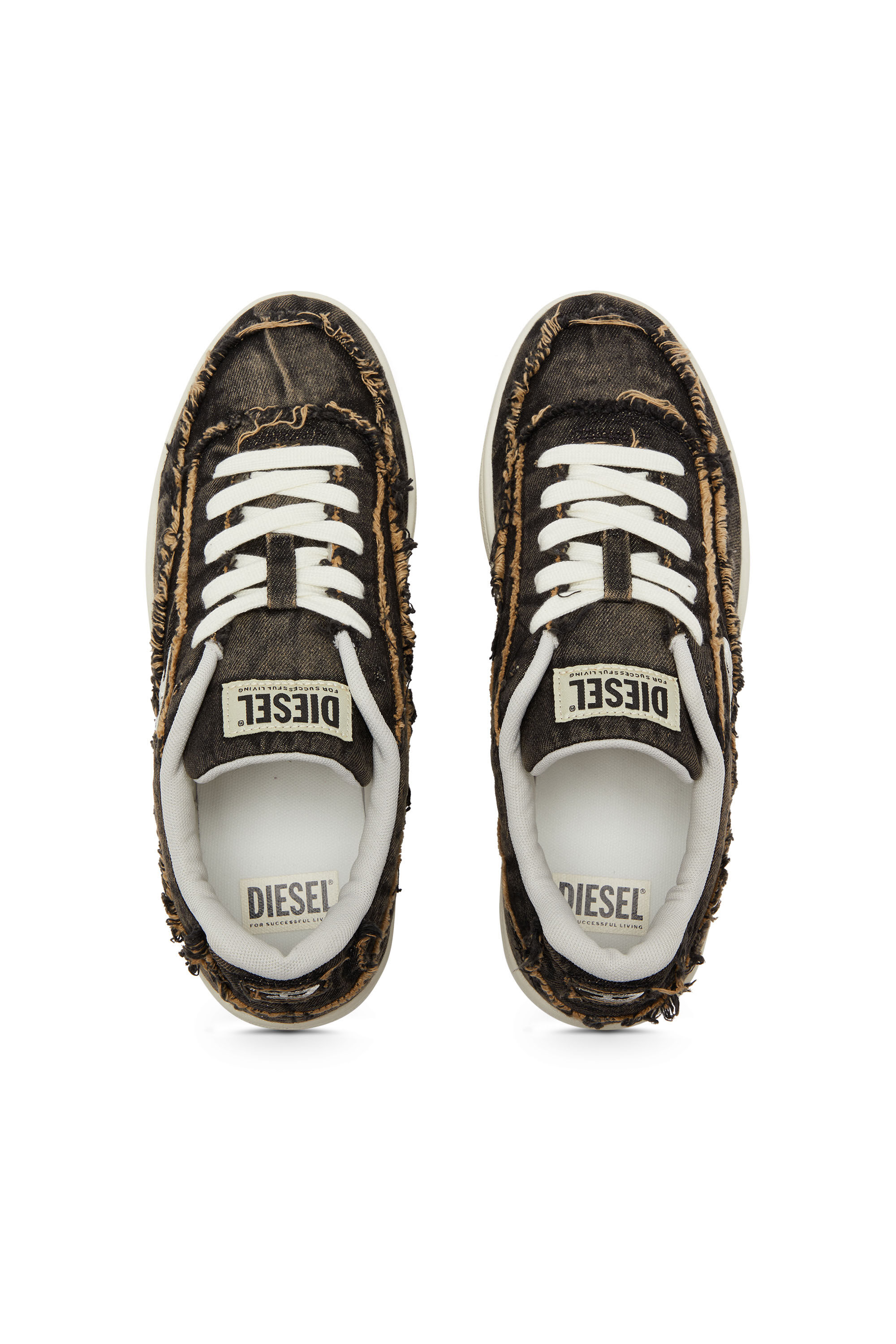 Diesel - S-TRACKER-D LOW, S-Tracker-D-Sneaker in denim sfrangiato e suola trasprarente Uomo in Nero - 4