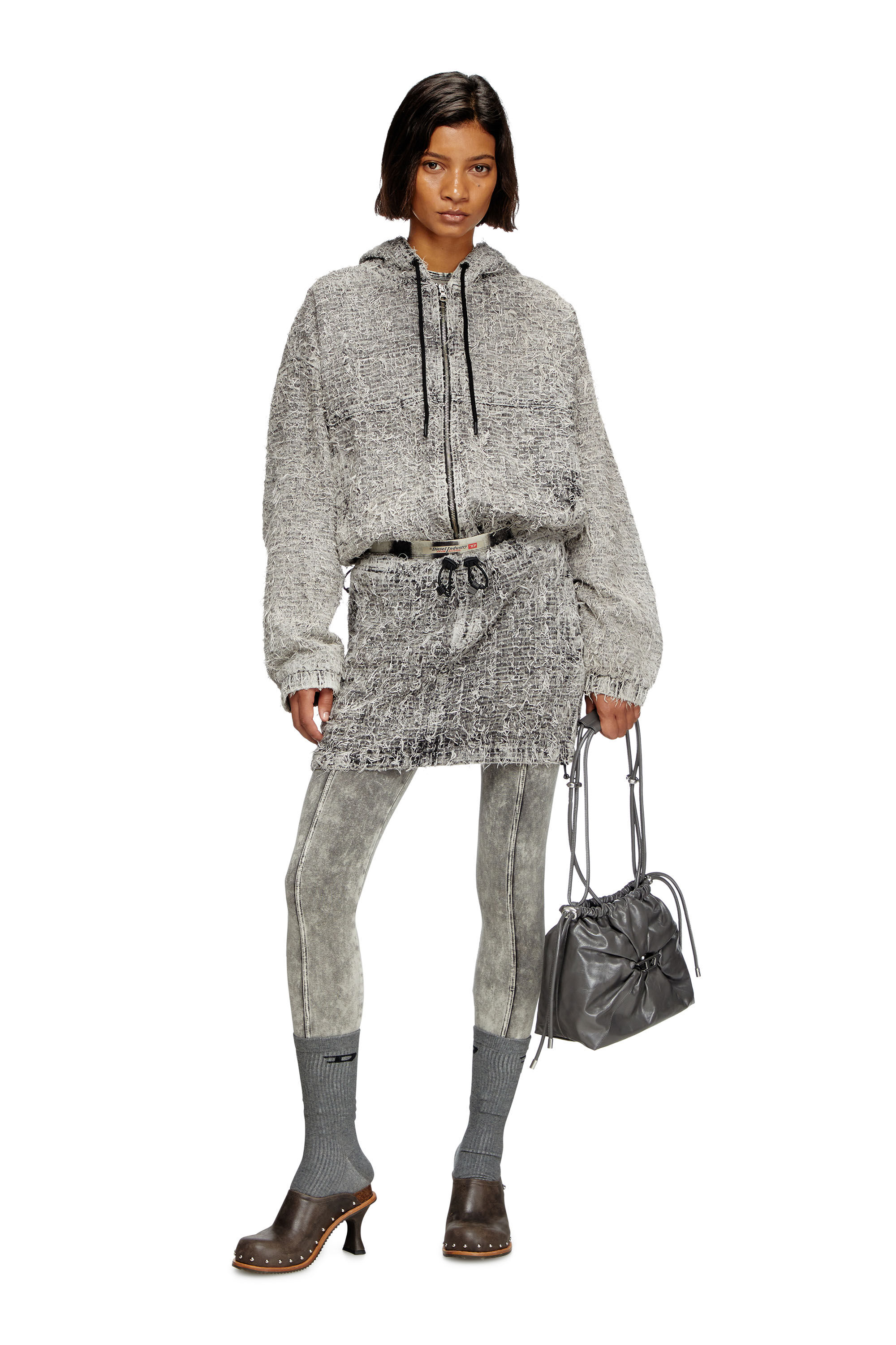 Diesel - DE-FLOW-S1, Giacca con cappuccio in denim bouclé Donna in Grigio - 1