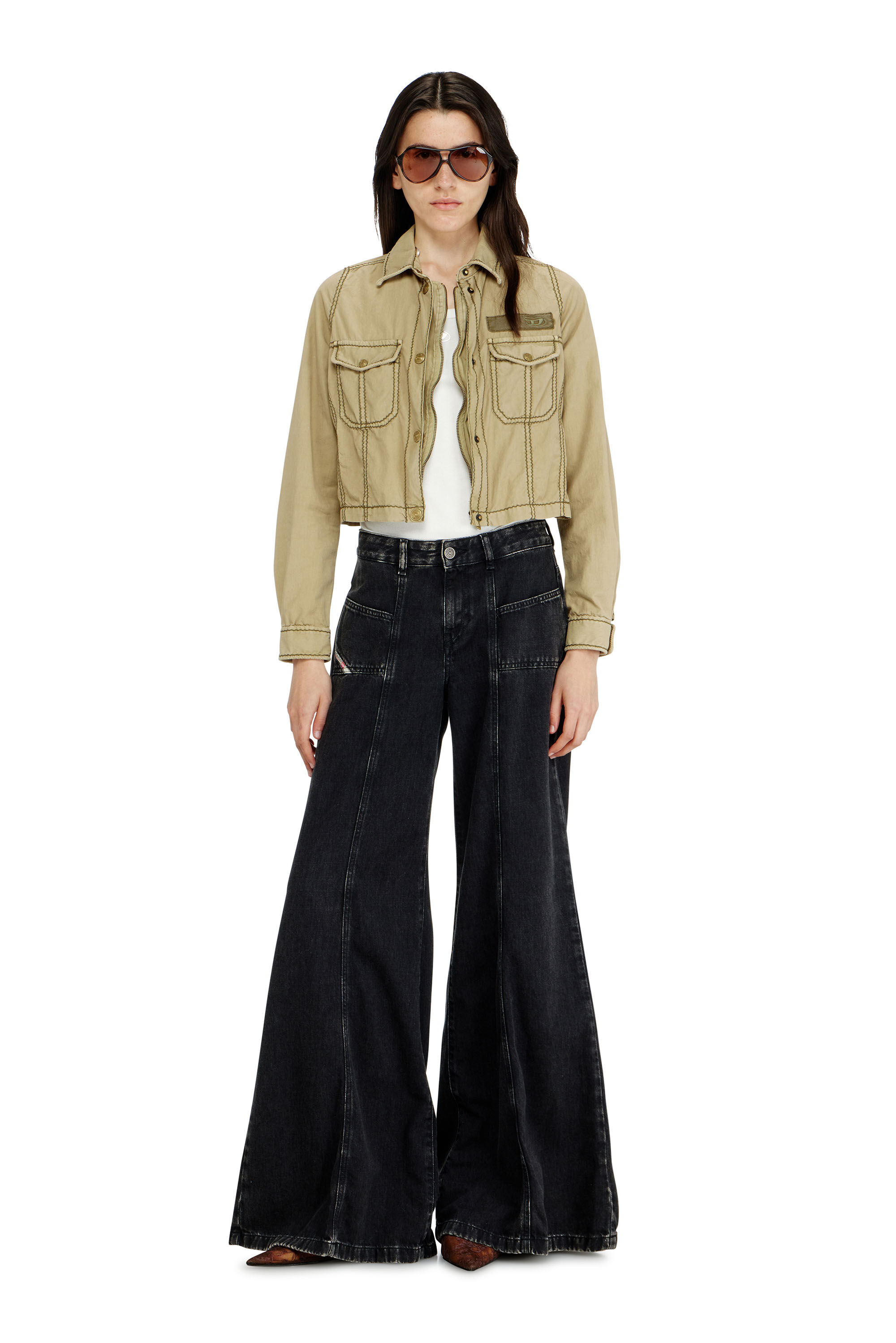Diesel - Flare Jeans D-Akii 068HN Donna, Nero/Grigio scuro - Image 1