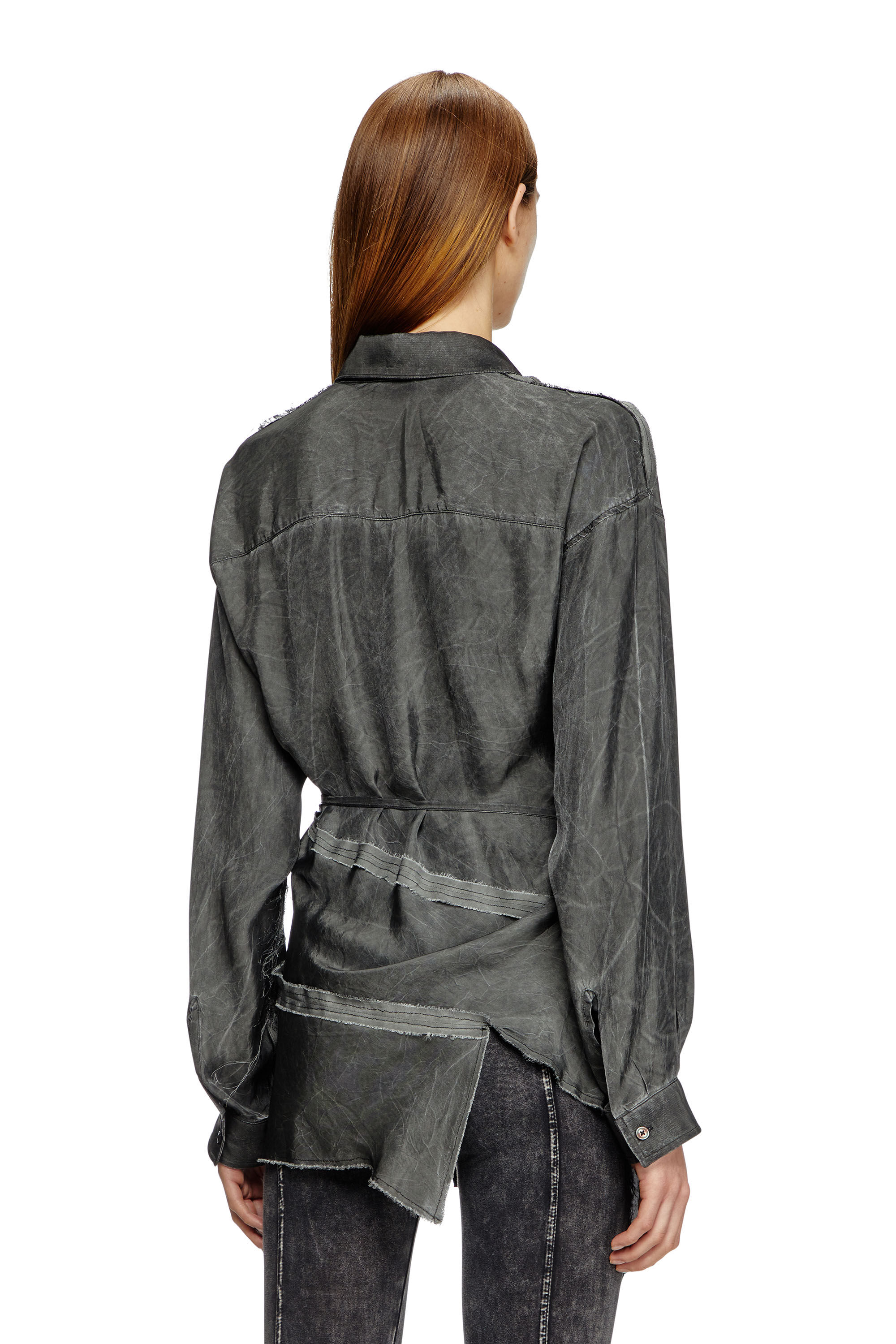Diesel - C-RAZY-Q1, Camicia asimmetrica in twill stropicciato Donna in Nero - 4