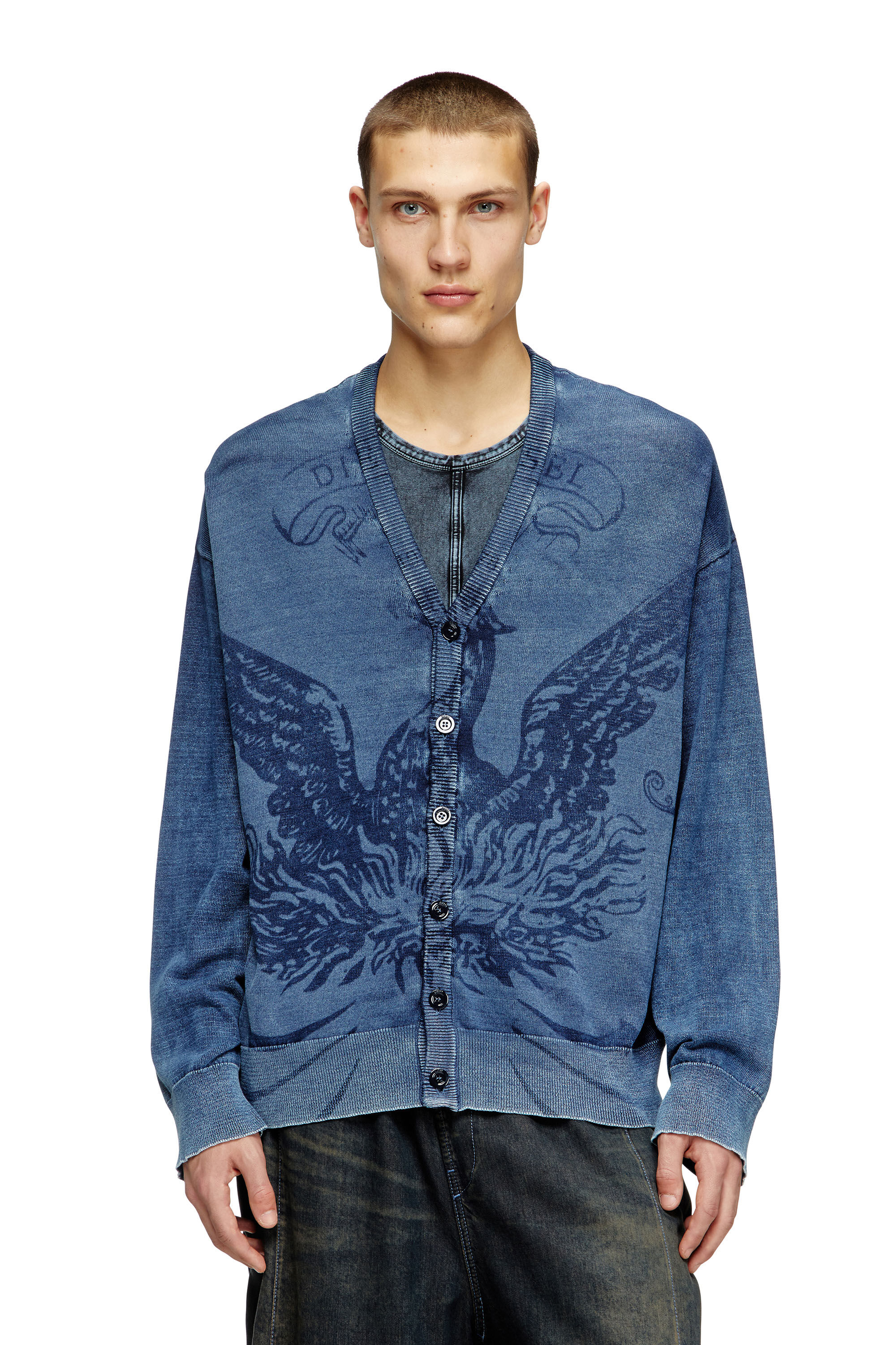 Diesel - K-FENICAR, Cardigan indaco con logo Phoenix Uomo in Blu - 3