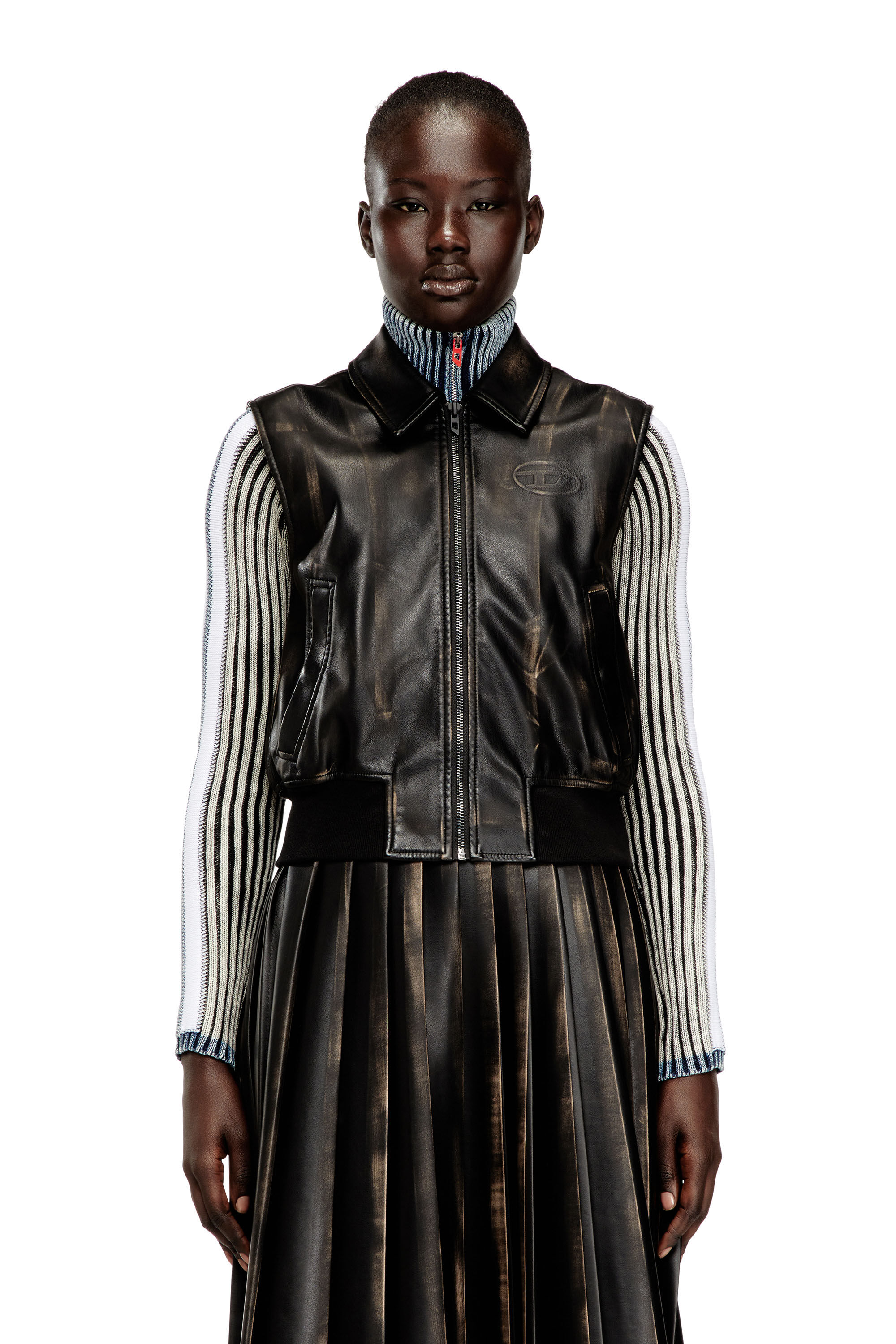 Diesel - G-INKO, Woman's Bomber vest with distressed effect in Brown - 3