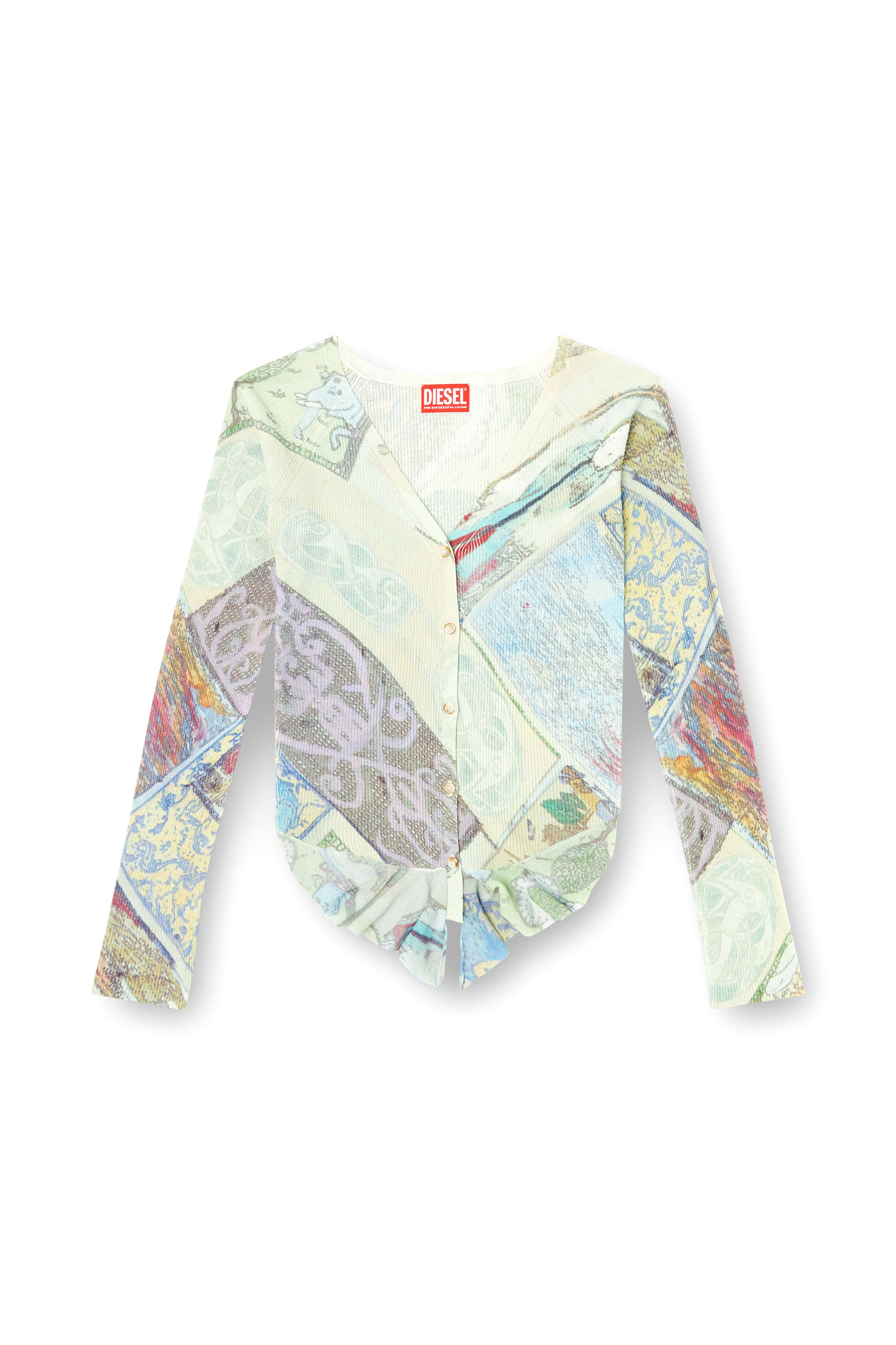 Diesel - M-FIORINA, Cardigan lunghezza cropped con stampa medievale Donna in Multicolor - 2