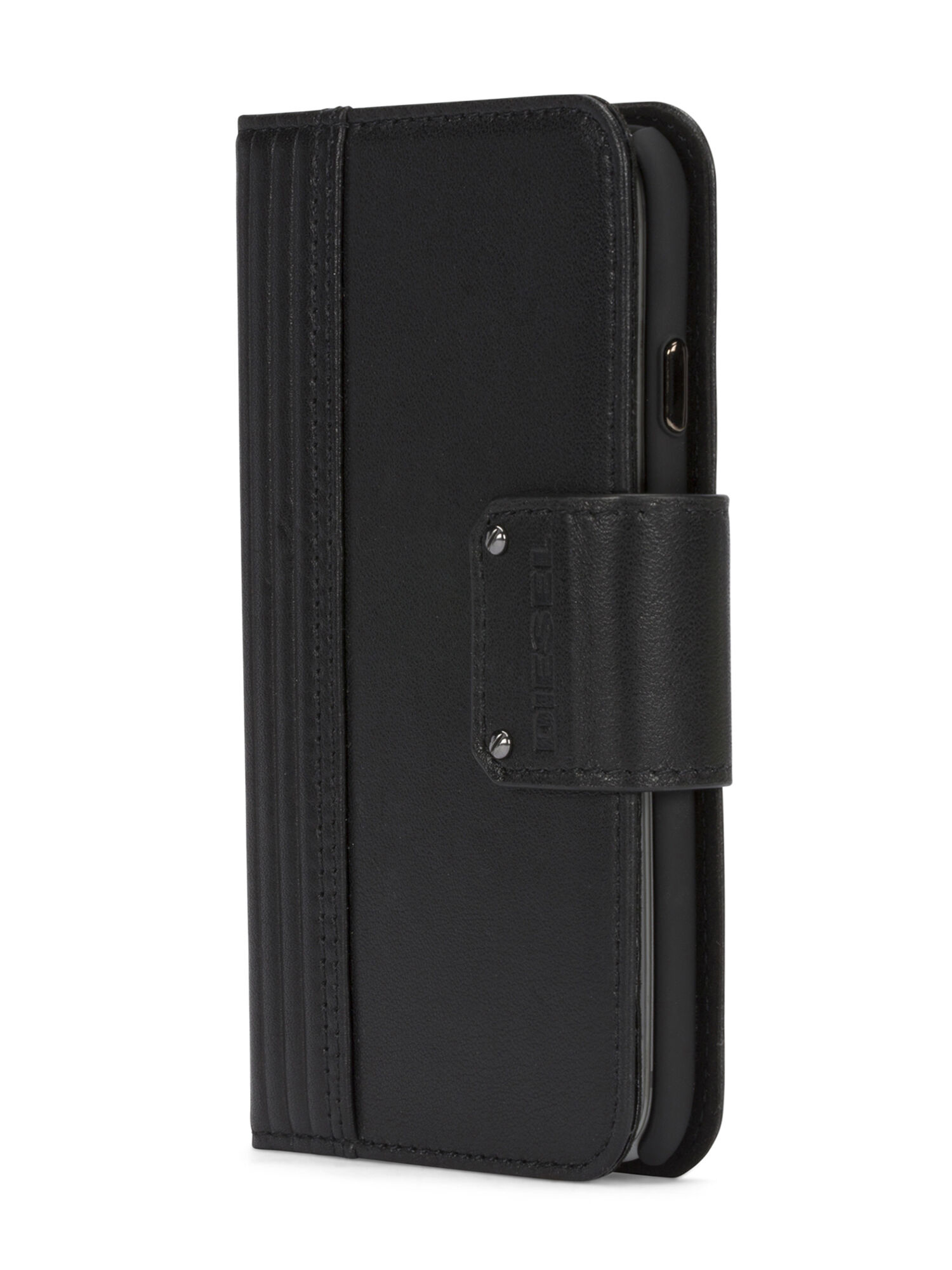 Diesel - BLACK LINED LEATHER IPHONE 8 PLUS/7 PLUS FOLIO, Custodia in pelle nera, iPhone 8 Plus/7 Plus Unisex in Nero - 2