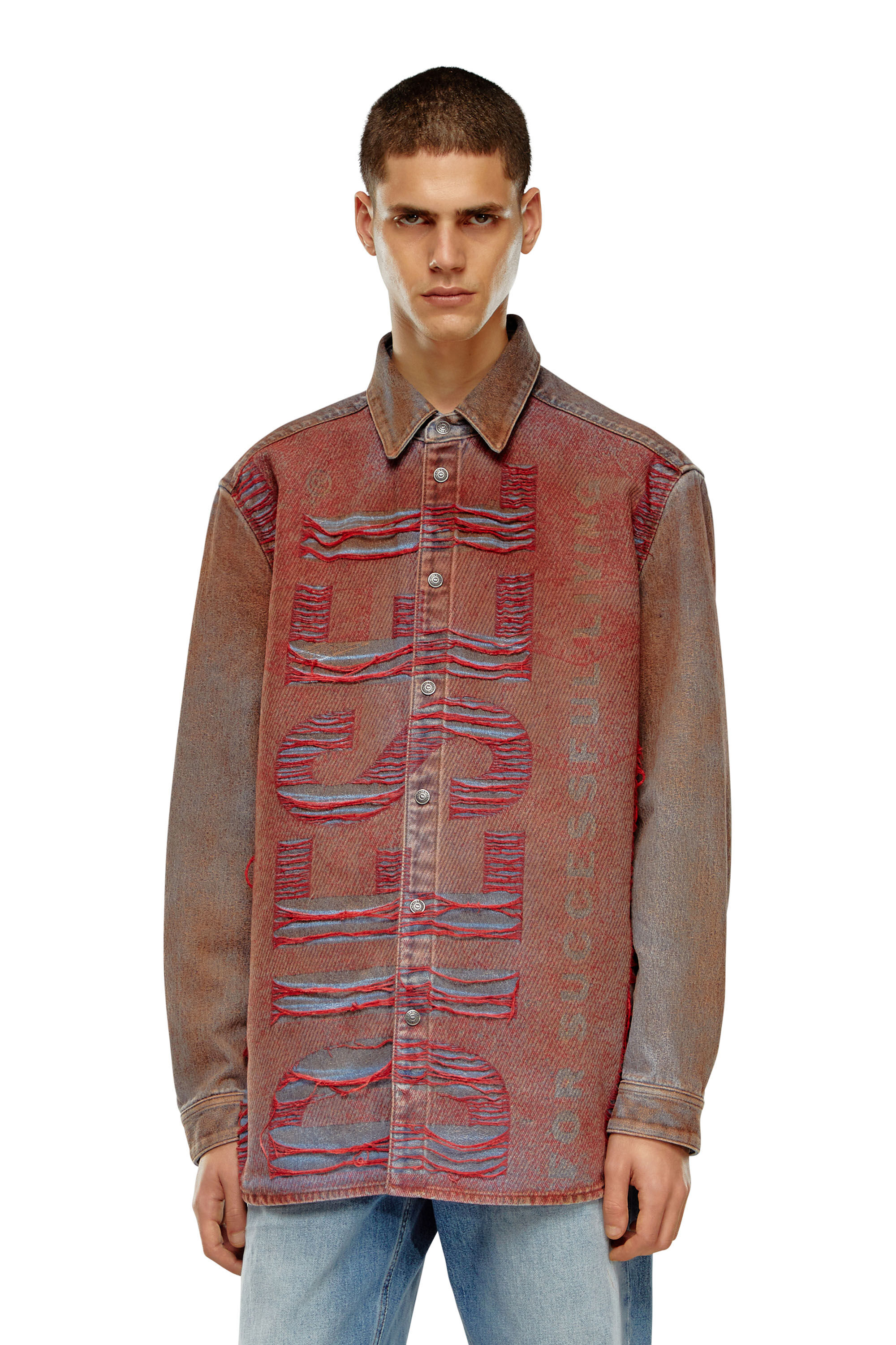 Camicia in denim con logo jacquard Uomo Multicolor Diesel