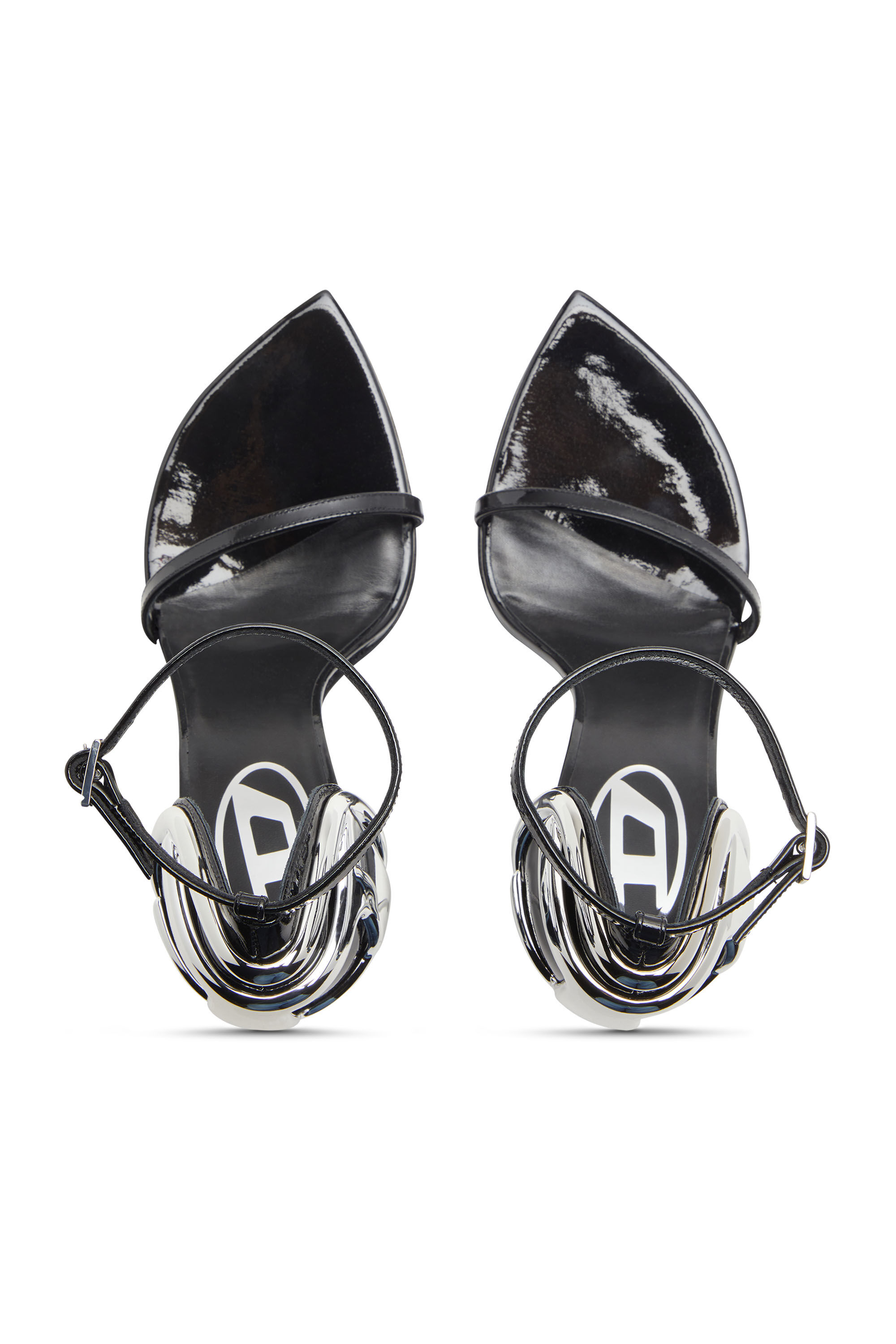 Diesel - D-TEN&HALF SANDAL, D-Ten&Half-Sandalo a stiletto in vernice e raso Donna in Nero - 5