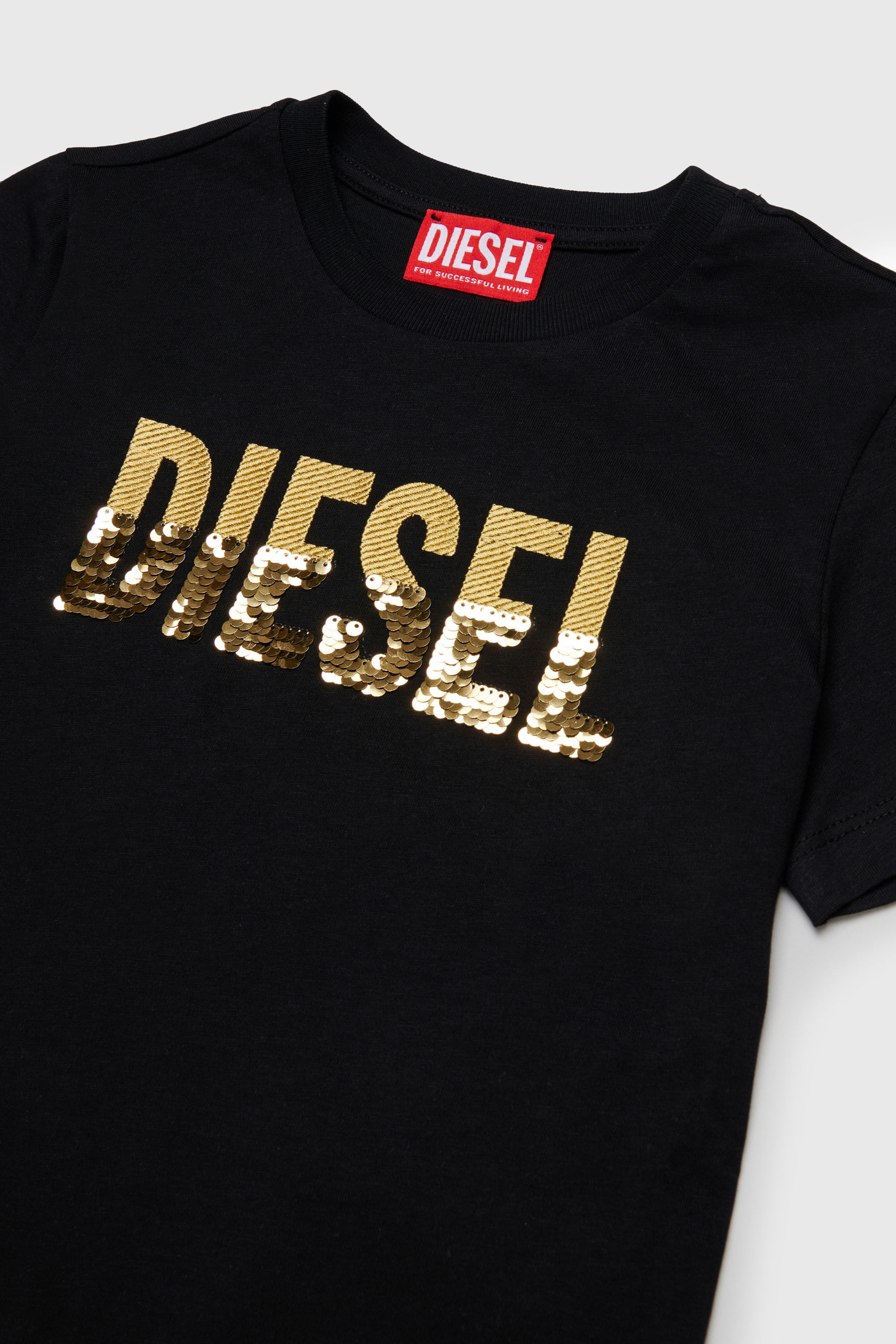 Diesel - TPALLY, Woman's Cotton T-shirt with sequin logo in Black - 3