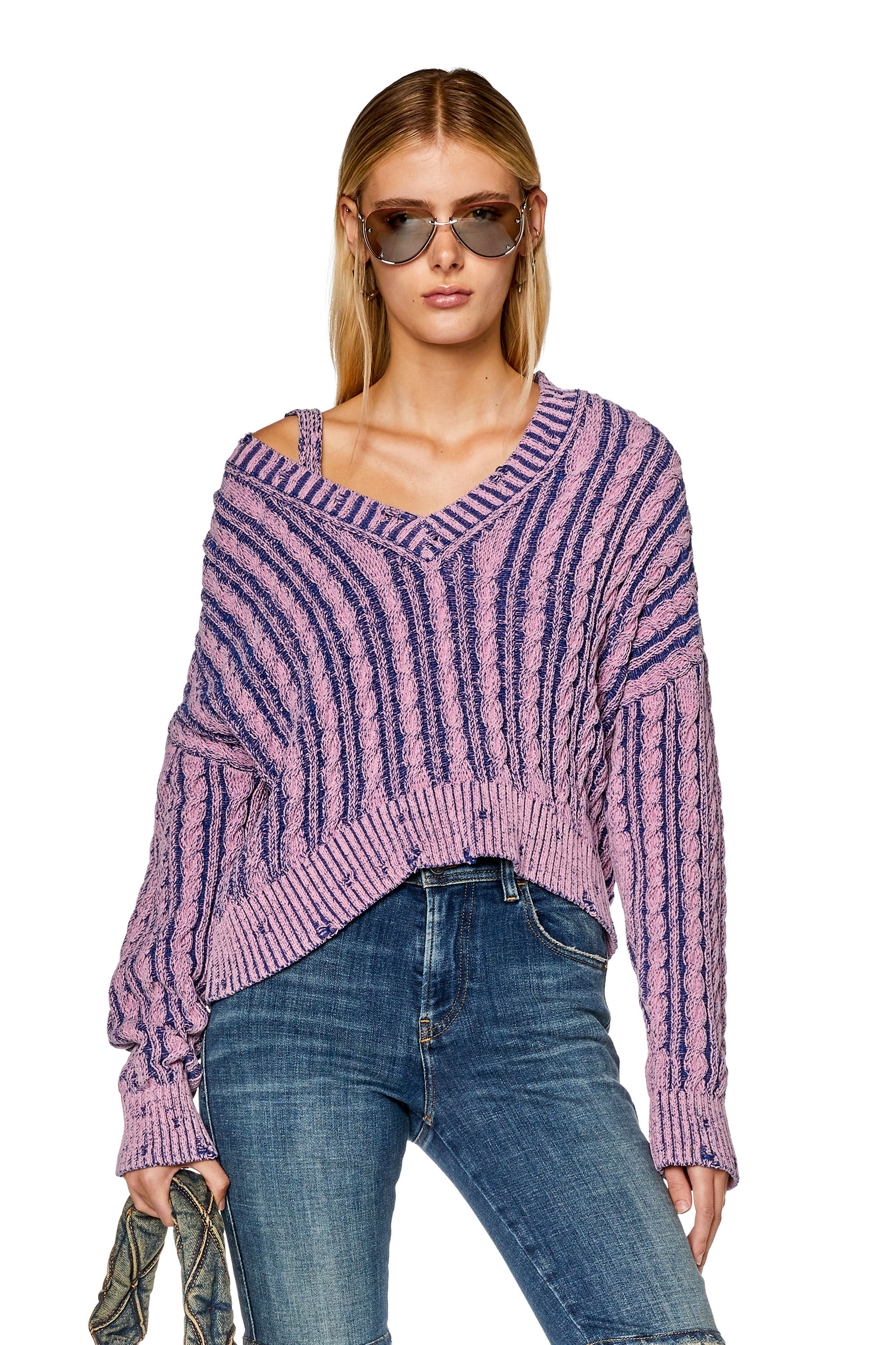 Diesel - M-OXIA, Maglione in cotone bicolore Donna in Viola - 3