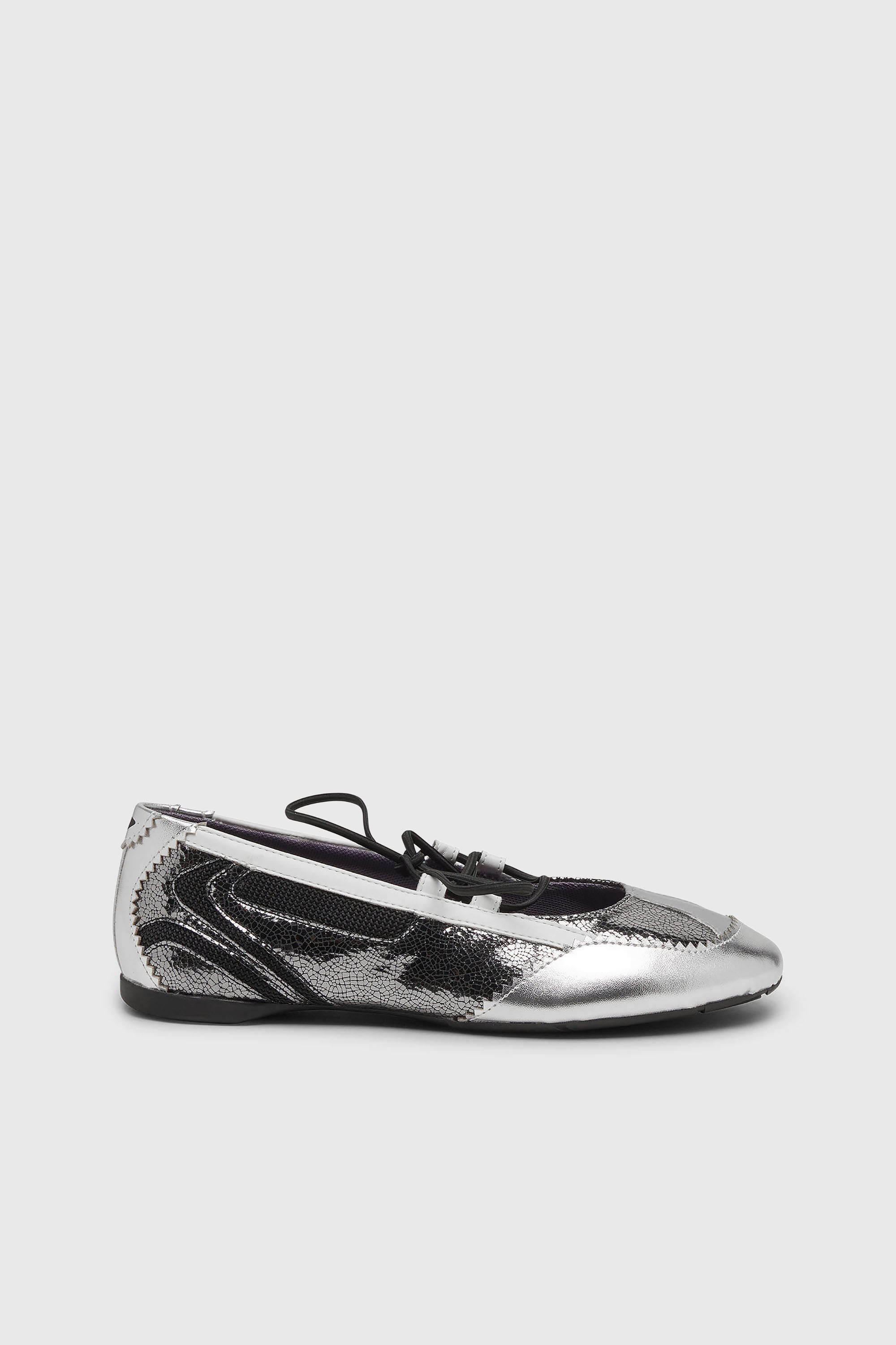 Diesel - D-MILE BALLERINA LACE UP W, D-Mile-Ballerine stringate metallizzate Donna in Argento - 1