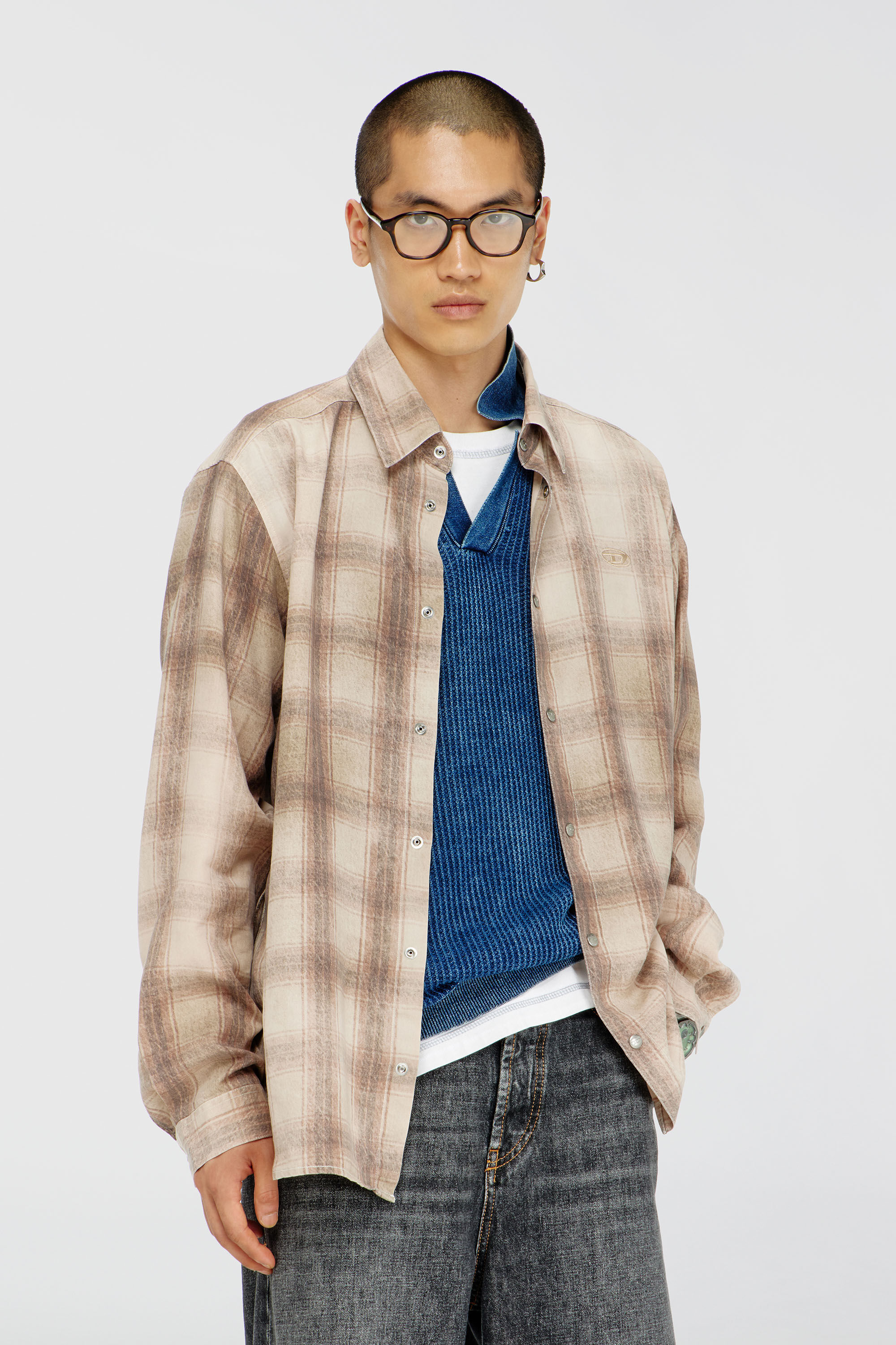 Diesel - S-SIMPLY-JMCM, Camicia a quadri in tessuto fluido Uomo in Marrone - 3