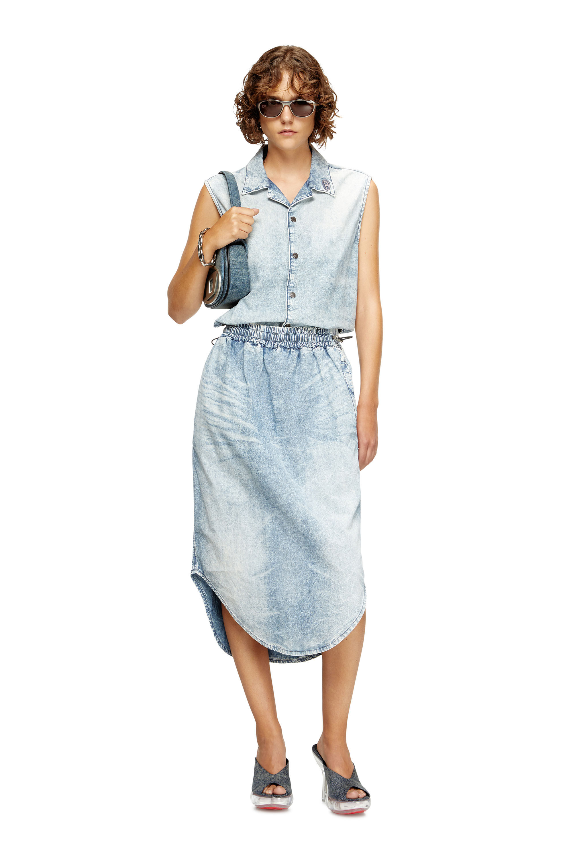 Diesel - DE-NABI-S, Top senza maniche in denim marmorizzato Donna in Blu - 1