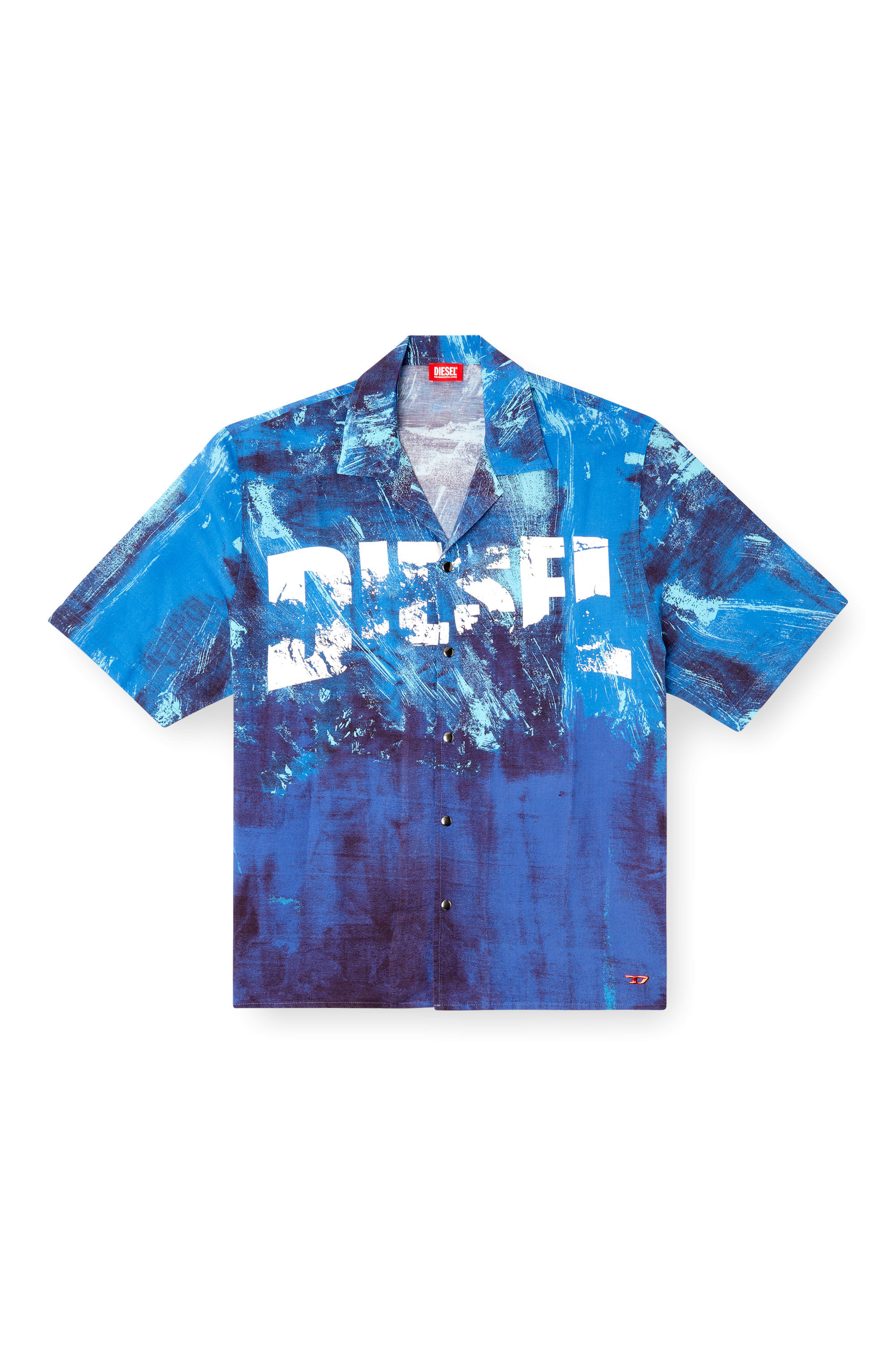 Diesel - CHARLES-D-POP, Camicia da mare in misto lino stampato Uomo in Blu - 4