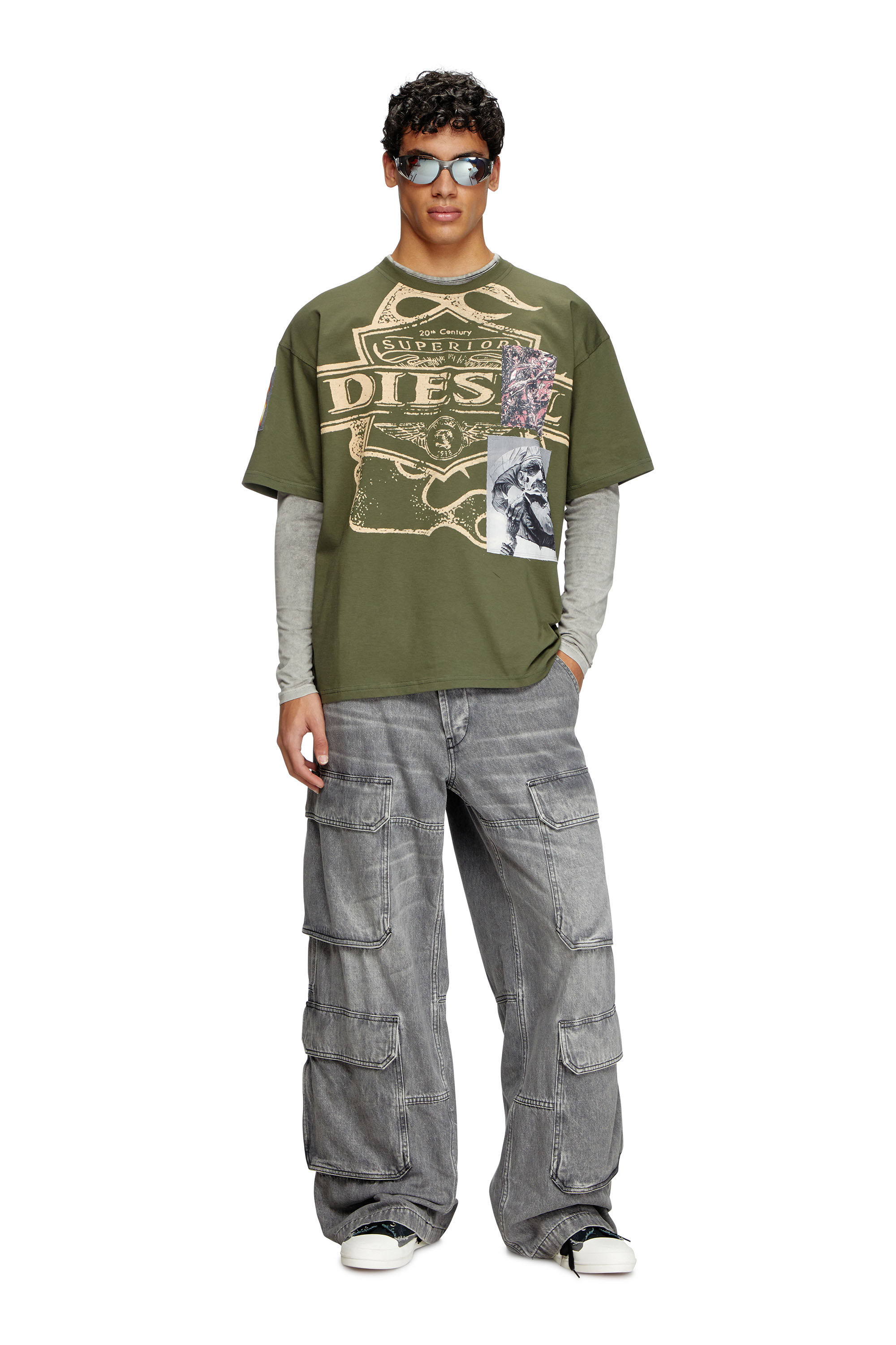 Diesel - T-BOXT-SLITS-R8, T-shirt con dettaglio patch Uomo in Verde - 1