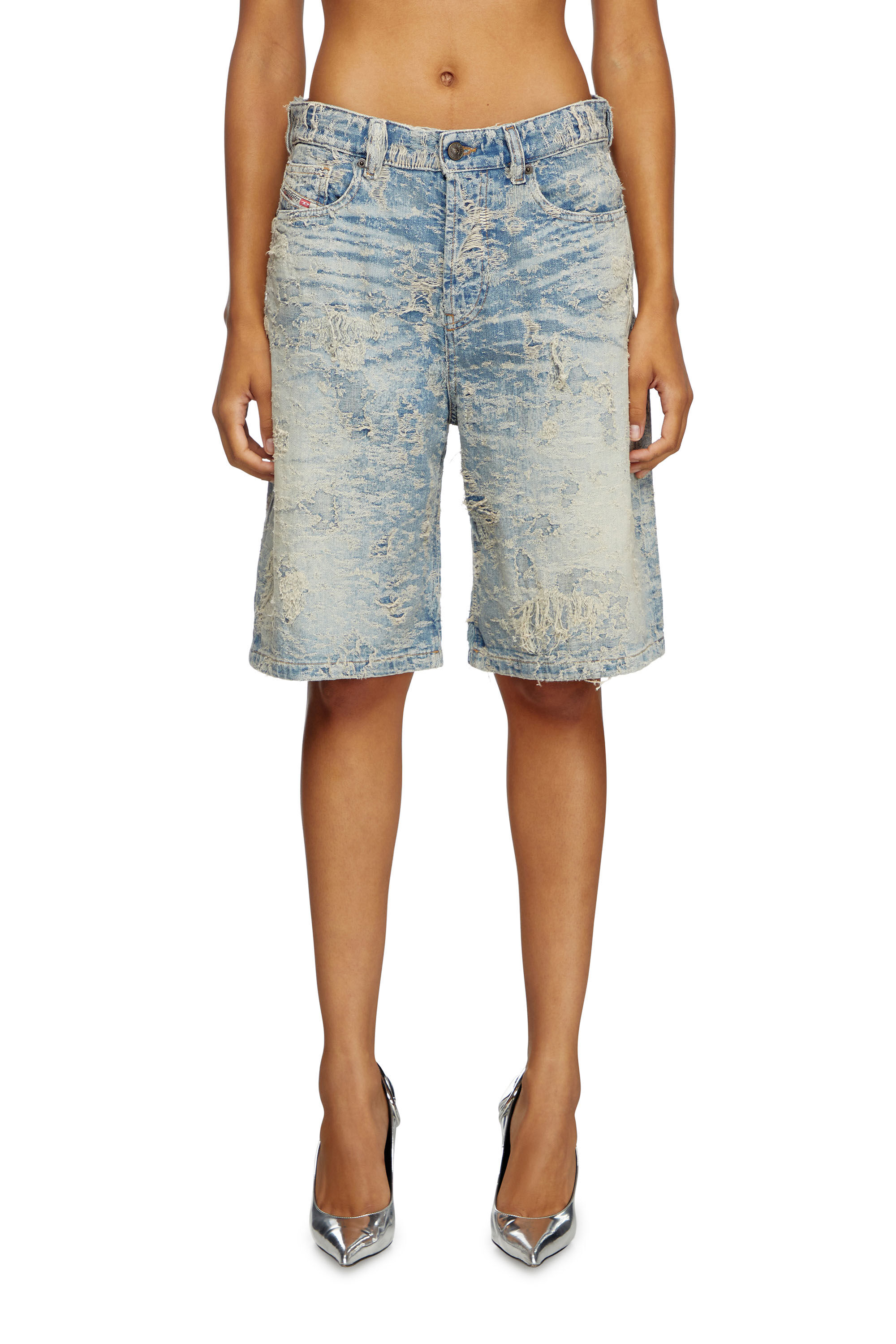 Diesel - DE-SIRE-SHORT-FSF, Short in denim jacquard effetto dirty Donna in Blu - 3