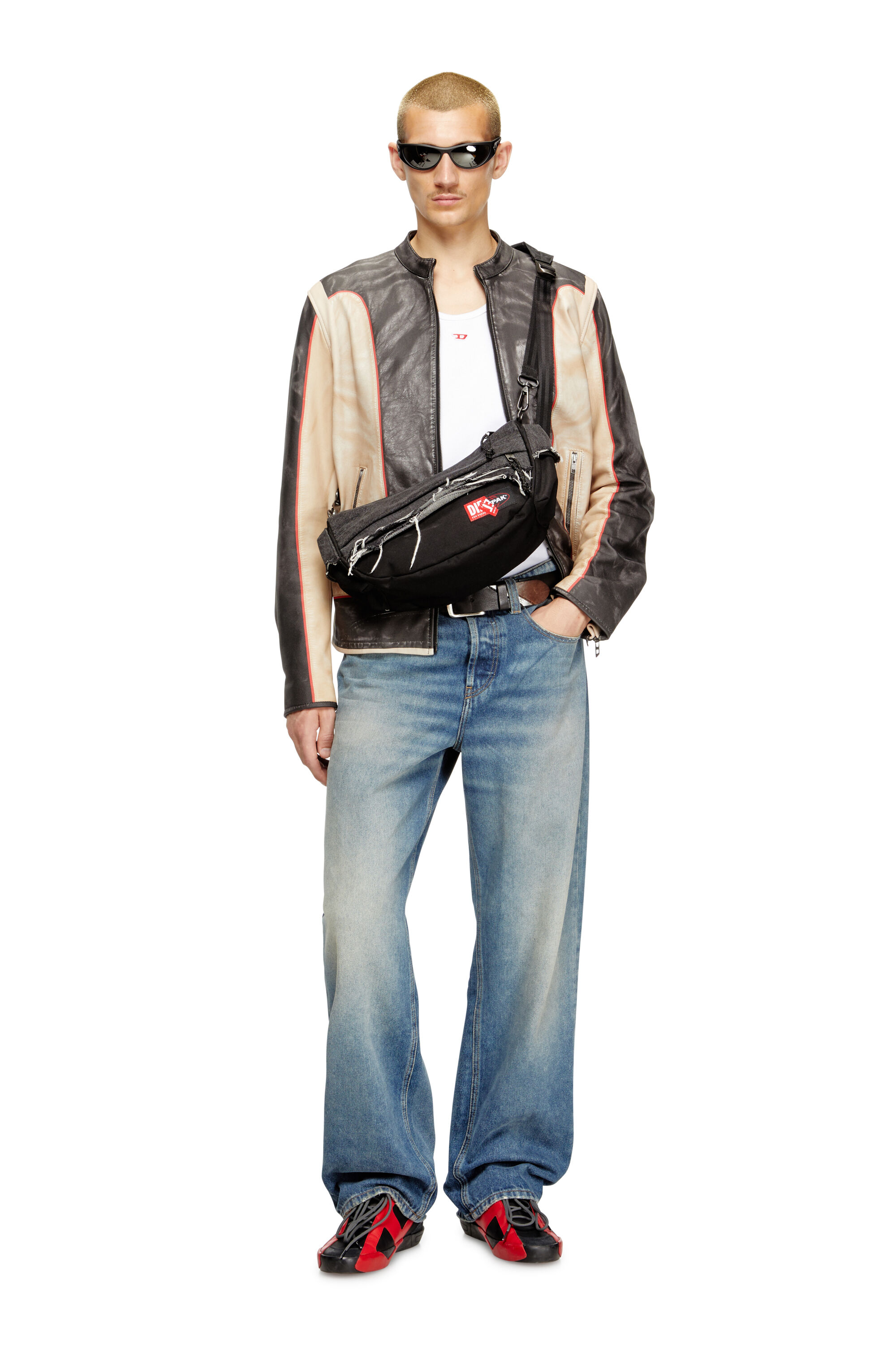 Diesel - DIESEL SHOULDER BAG, Borsa da spalla in denim distressed e CORDURA® Unisex in Nero - 5