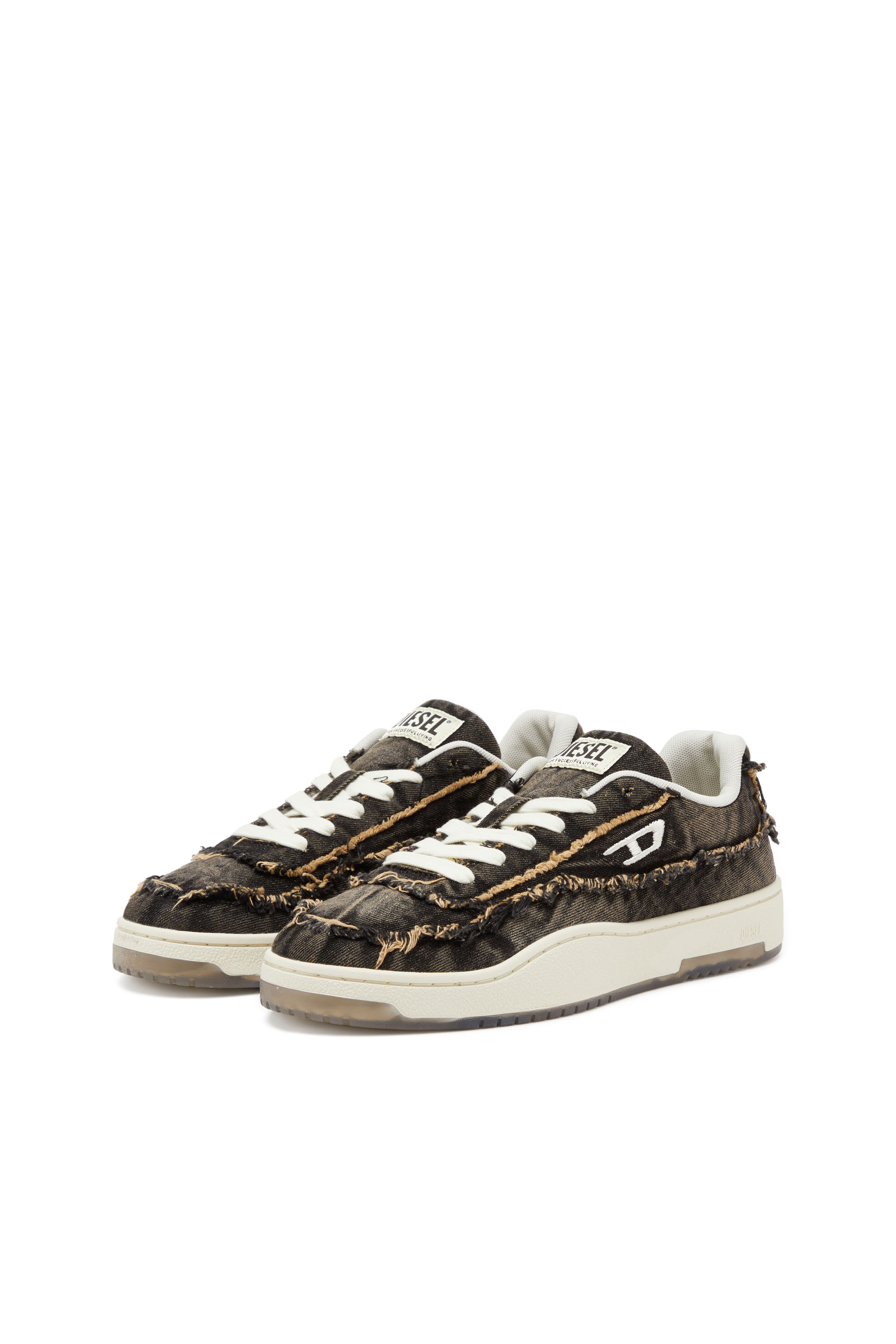 Diesel - S-TRACKER-D LOW, S-Tracker-D-Sneaker in denim sfrangiato e suola trasprarente Uomo in Nero - 9