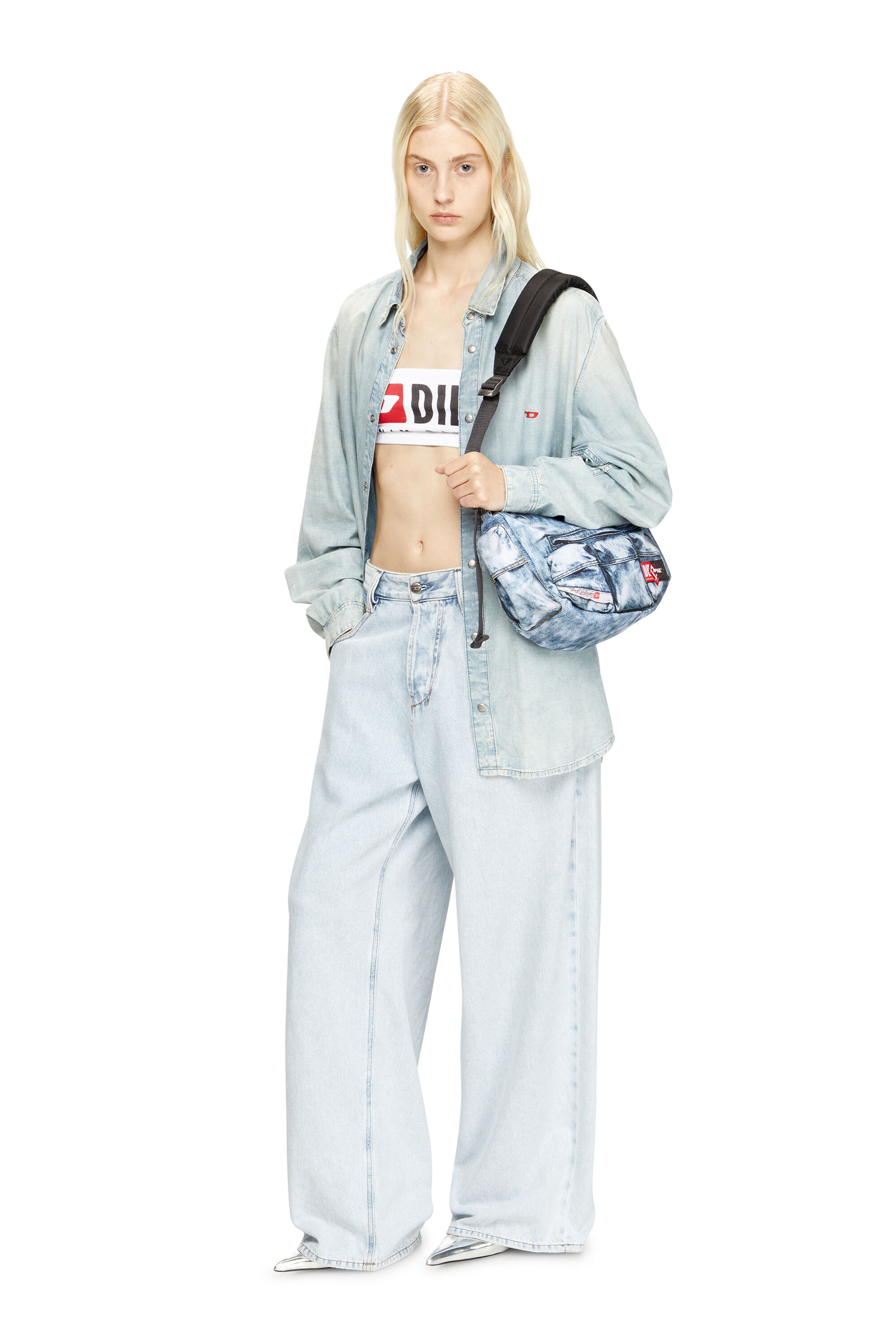 Diesel - DIESEL SHOULDER BAG, Borsa multitasche in denim trompe l'oeil Unisex in Blu - 7