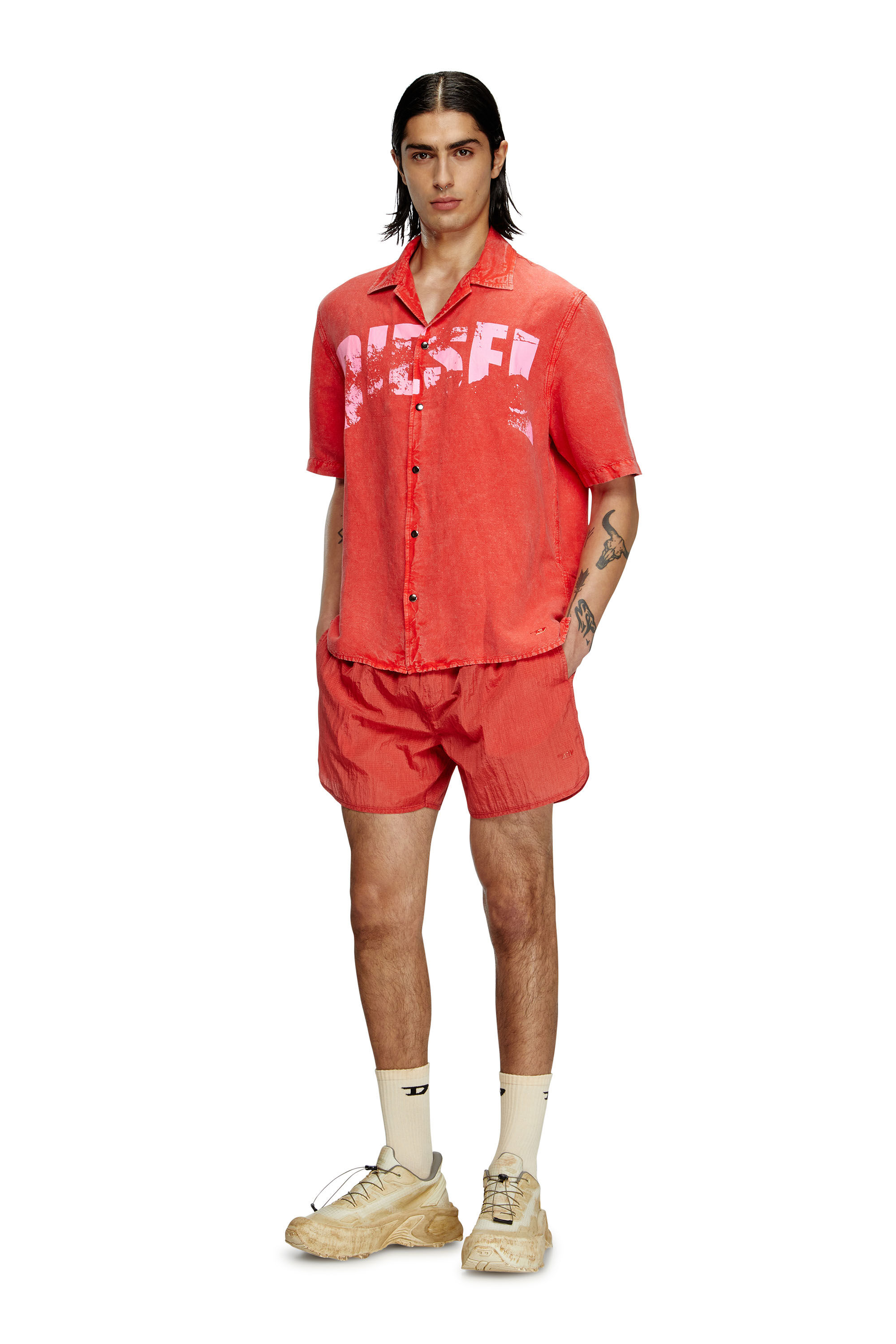 Diesel - CHARLES-D-POP, Camicia da mare in misto lino Uomo in Rosso - 2