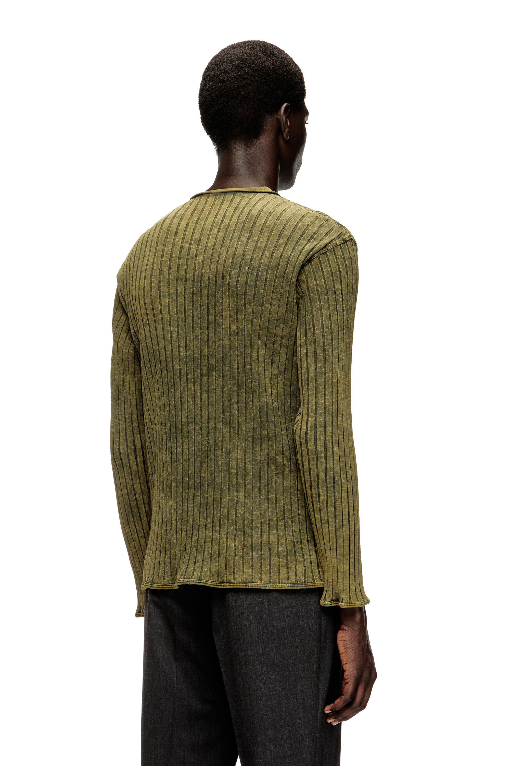 Diesel - T-ALLY, Top Henley a coste in jersey trattato Uomo in Verde - 4