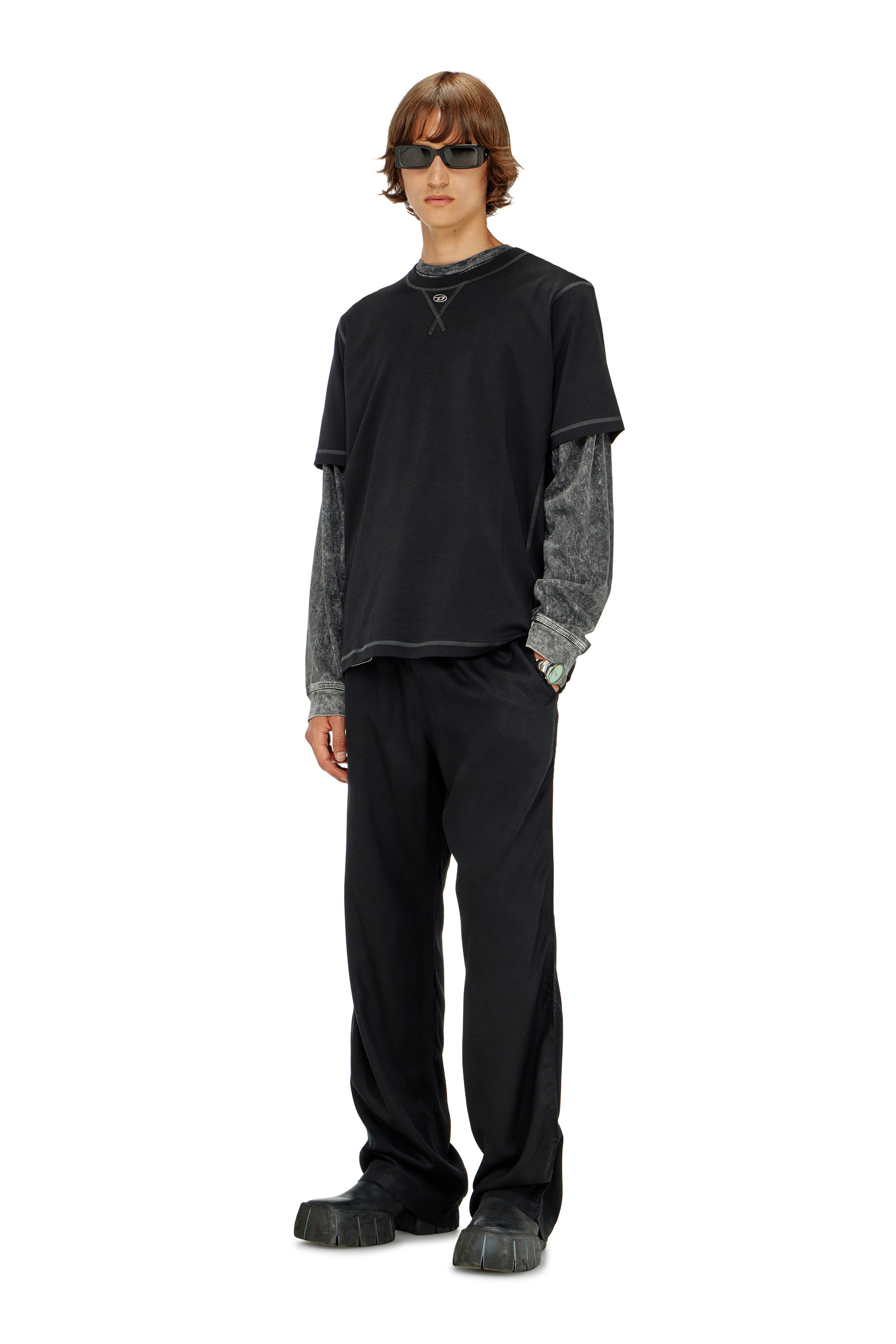 Diesel - T-MADJUST-TR, T-shirt regular con girocollo e Oval D Uomo in Grigio - 1