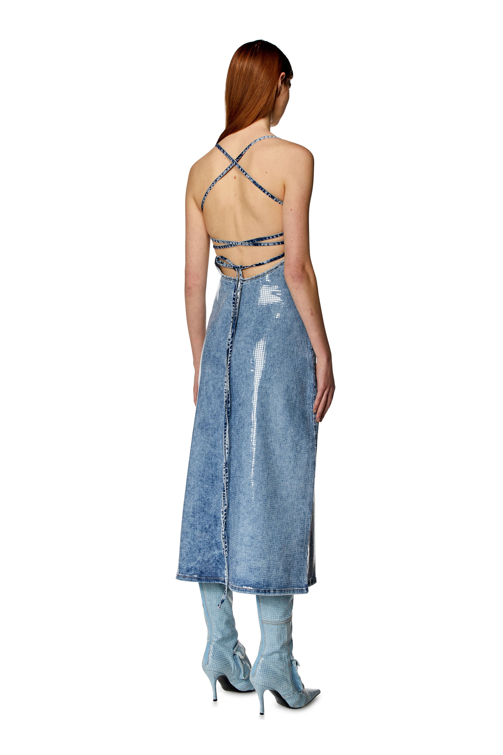 Abito midi in denim effetto paillette Donna