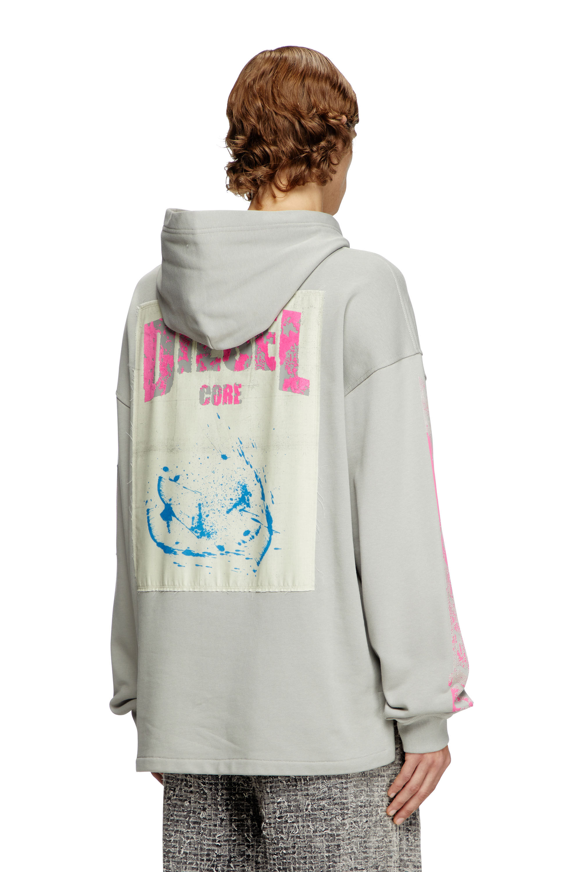 ★DIESEL★ S Max OD Hood Gray A098560BMBJ9BX A098560BMBJ9BXS Men's Hoodie with prints and logo patches | Grey | Diesel