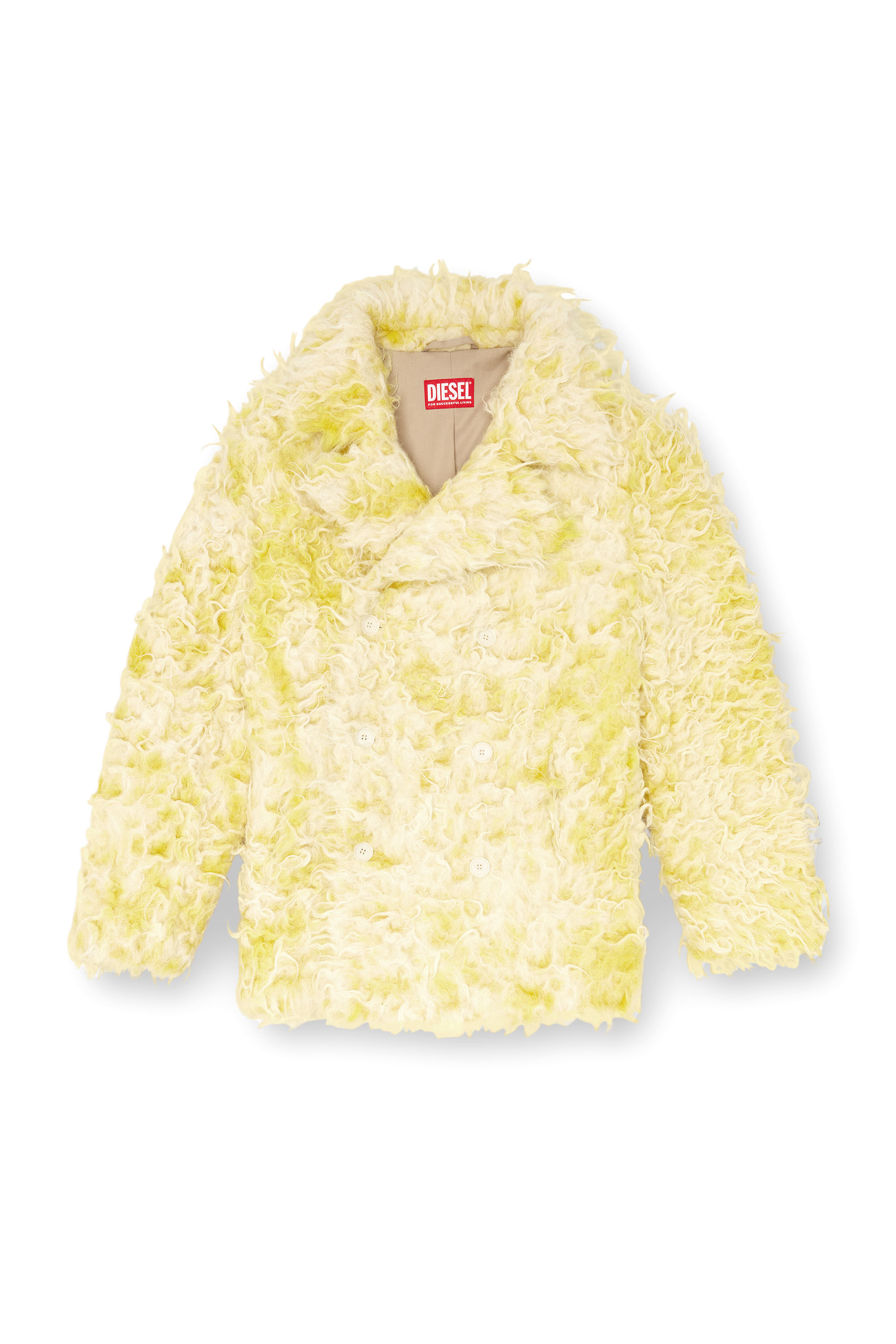 Diesel - W-MIN-SHORT, Cappotto doppiopetto in shaggy alpaca Uomo in Giallo - 2